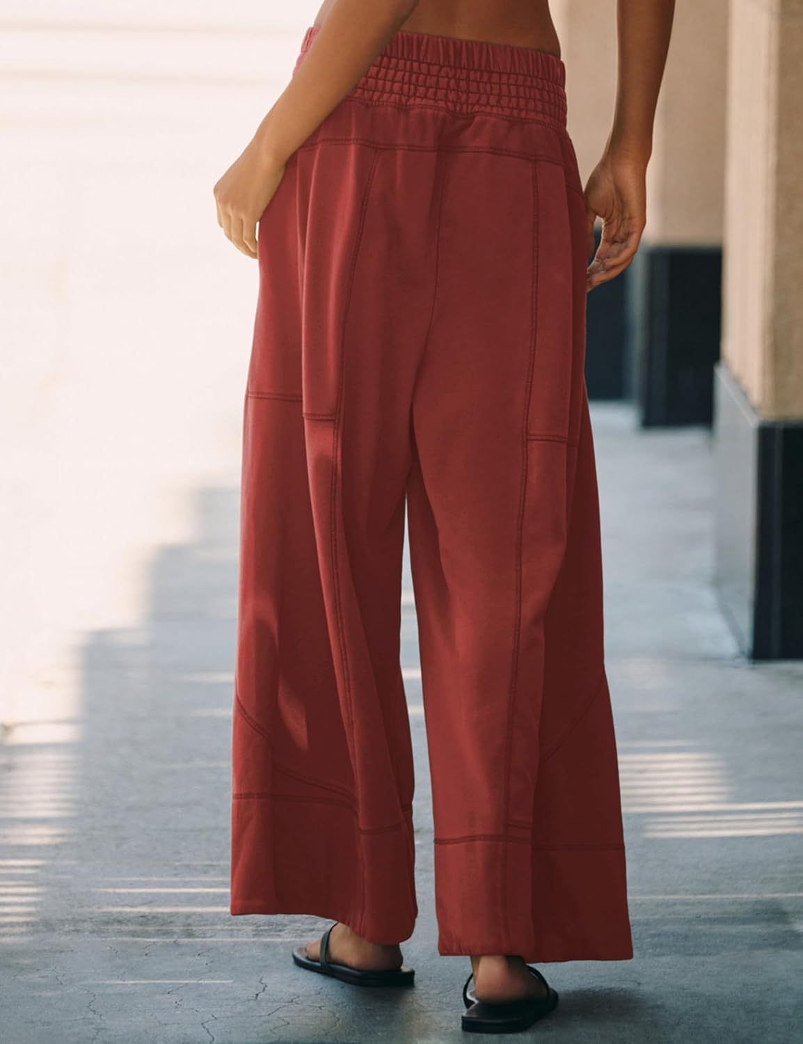 Tanming Womens Wide Leg Pants Cotton Stretchy High Waisted Palazzo Pants Daily Workout Wear Lounge Sweatpants with Pockets - Image 5