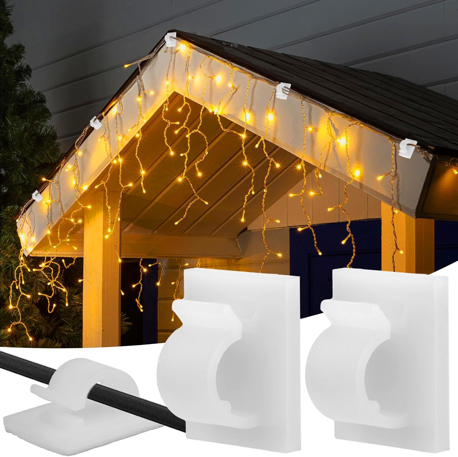 100 PCS Outdoor Light Clips Christmas String Light Clips Self Adhesive Cable Hooks Easy Cord Organizer Durable Wire Holder for Christmas Ornaments Fairy Lights and Decorations (White A)