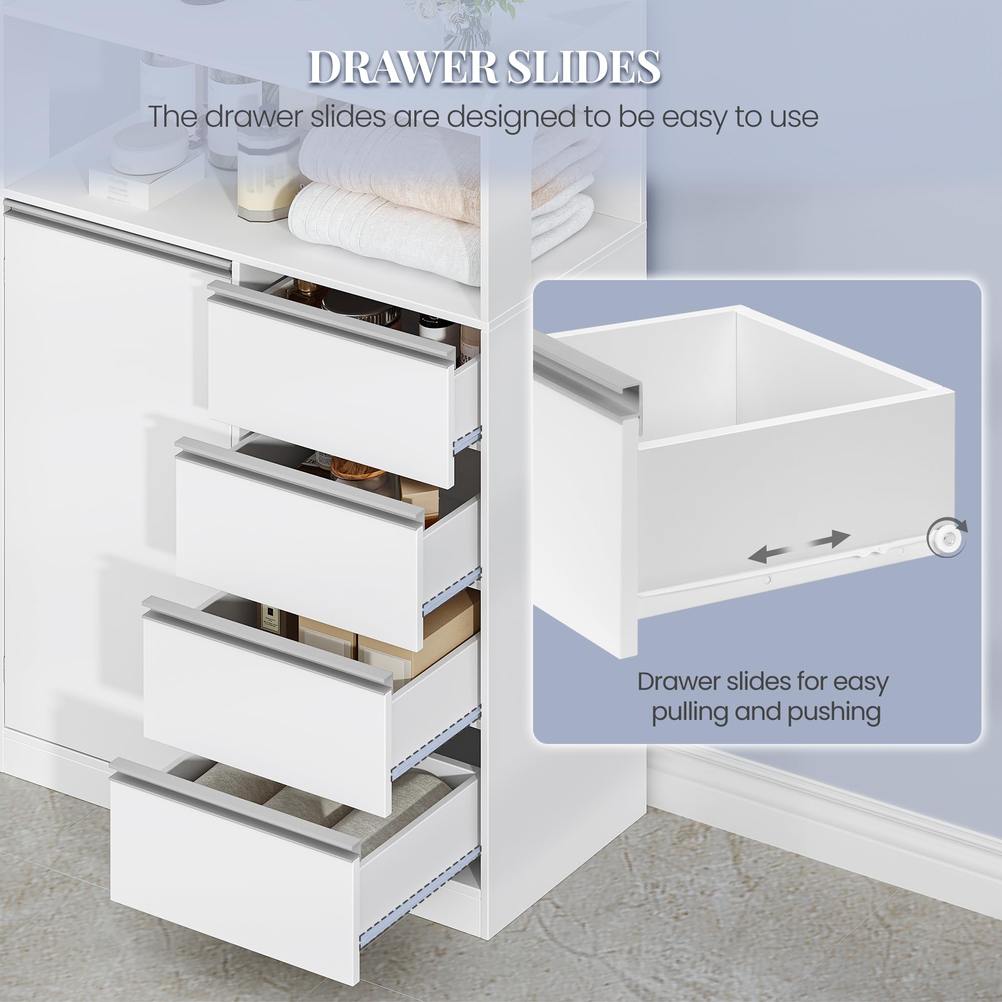 HEXCELEN Mobile da Bagno, Armadietto Autoportante, con 4 Cassetto e Ripiano Regolabile, Armadietto da Salvaspazio con Cassetto Spazioso, per Bagno, Soggiorno, Corridoio, Bianco, 30 x 80 x 110 cm
