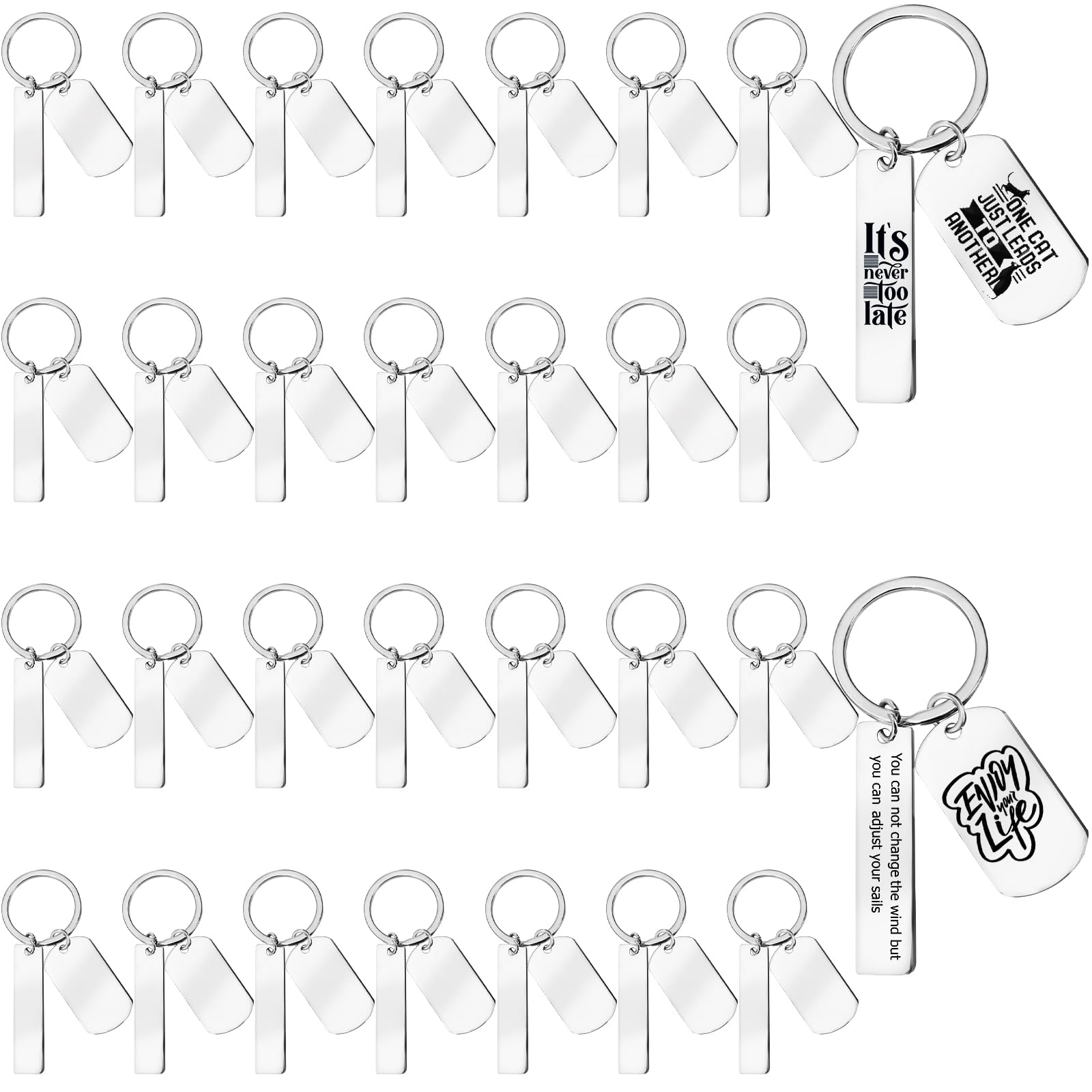 WRINGKIT 30 Pcs Engravable Metal Keychain Blanks, Stainless Steel Keychain Jewelry Blanks for Laser Engraving, Rectangle Engraved Dog Tag Key Rings, Metal Stamping Tags Gifts for Diy Crafts