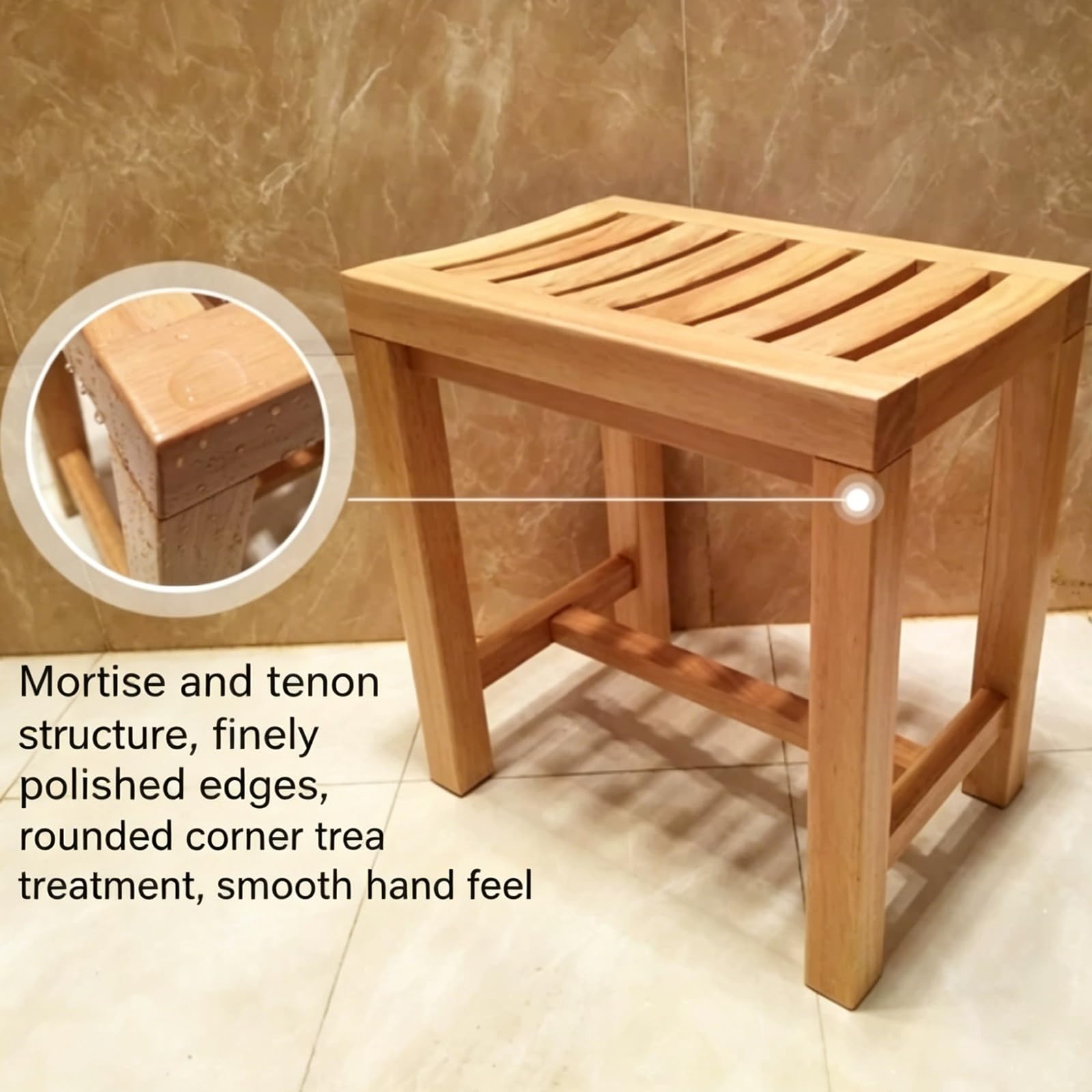 Genérico Taburete Baño Madera,Silla Ducha Personas Mayores,banqueta Baño Impermeable para Baño,Silla Ducha Teca para SPA, Sauna Y Interior,42 × 28 × 43cm