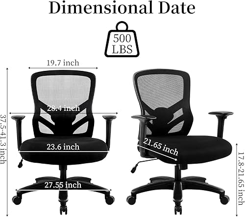 Vista 3 de YFO Big and Tall Office Chair 500LBS - Computer Desk Chair with Adjustable Lumbar Support, Heavy Duty Ergonomic Mesh with 360 Rotation 4D Arm and