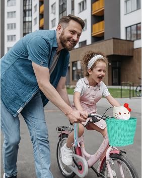 RAYMACE Kids Bike Basket Streamers Bell Set, Children's Bicycle Handlebar Basket with 4pcs Girl Hair Clips, Cute Accessories Kit for Kids' Bike, Scooter