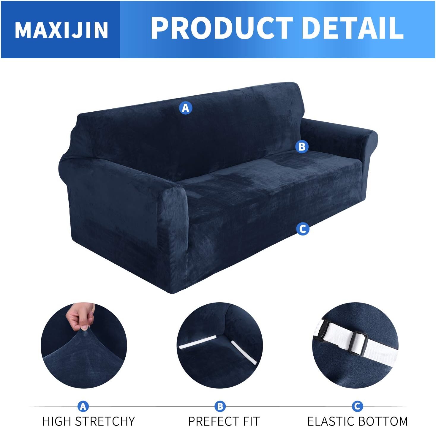 MAXIJIN Thick Velvet Sofa Covers 2 Seater Super Stretch Non Slip Loveseat Covers for Living Room Dogs Cat Pet Plush Love Seat Couch Slipcovers Elastic Furniture Protector (2 Seater - Image 4
