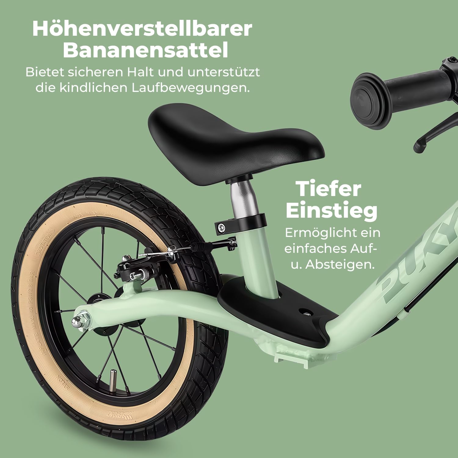 PUKY LR Light BR Laufrad Grün | Ultra-Leicht mit 3,60 kg | Sicherheitslenkergriffe & V-Brake | Anpassbarer Laufradsattel | Sportliches Design | Inklusive Seitenständer & Trittbrett | Ab 2 ½ Jahren
