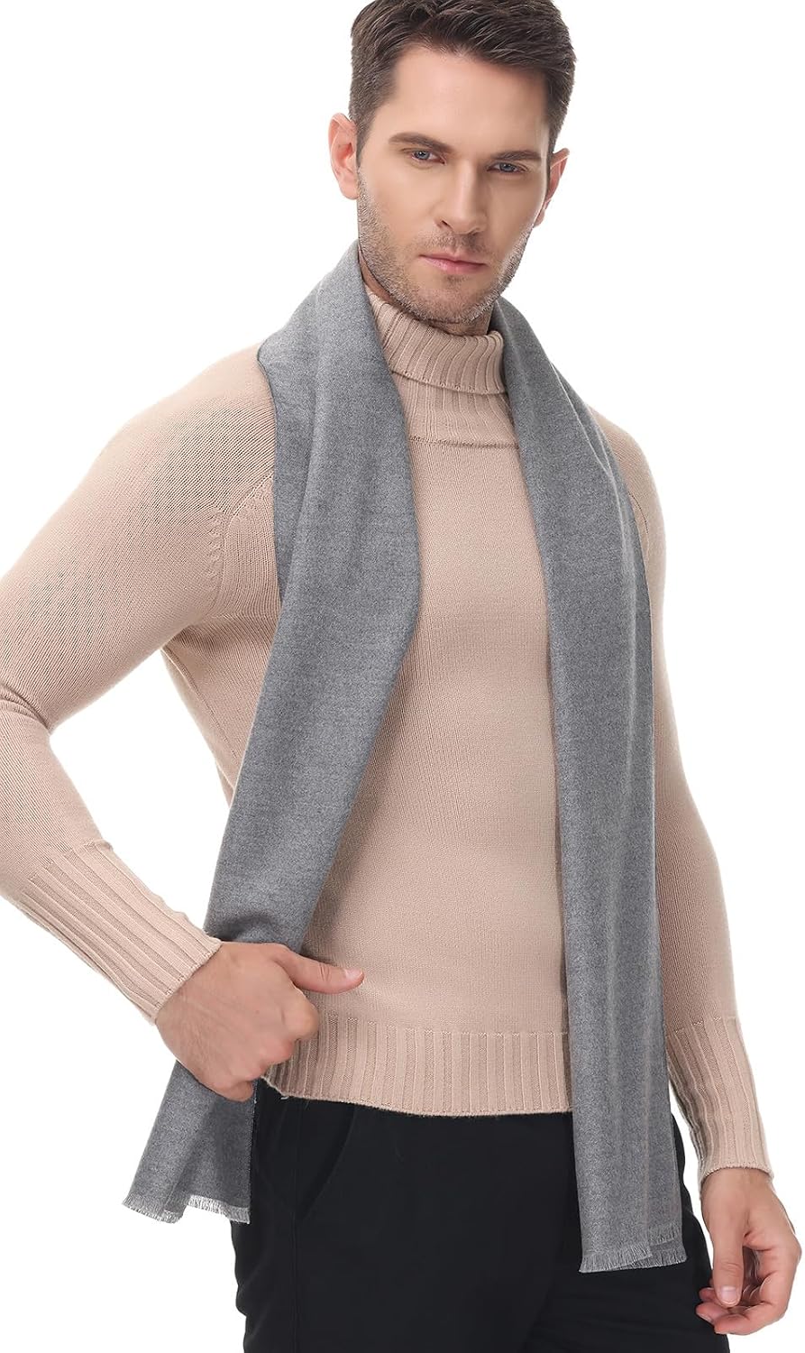 Mens Scarves Winter Warm Long Classic Fashion Plaid Solid Color Scarf | Business Soft Scarf for Men Holiday Gifts