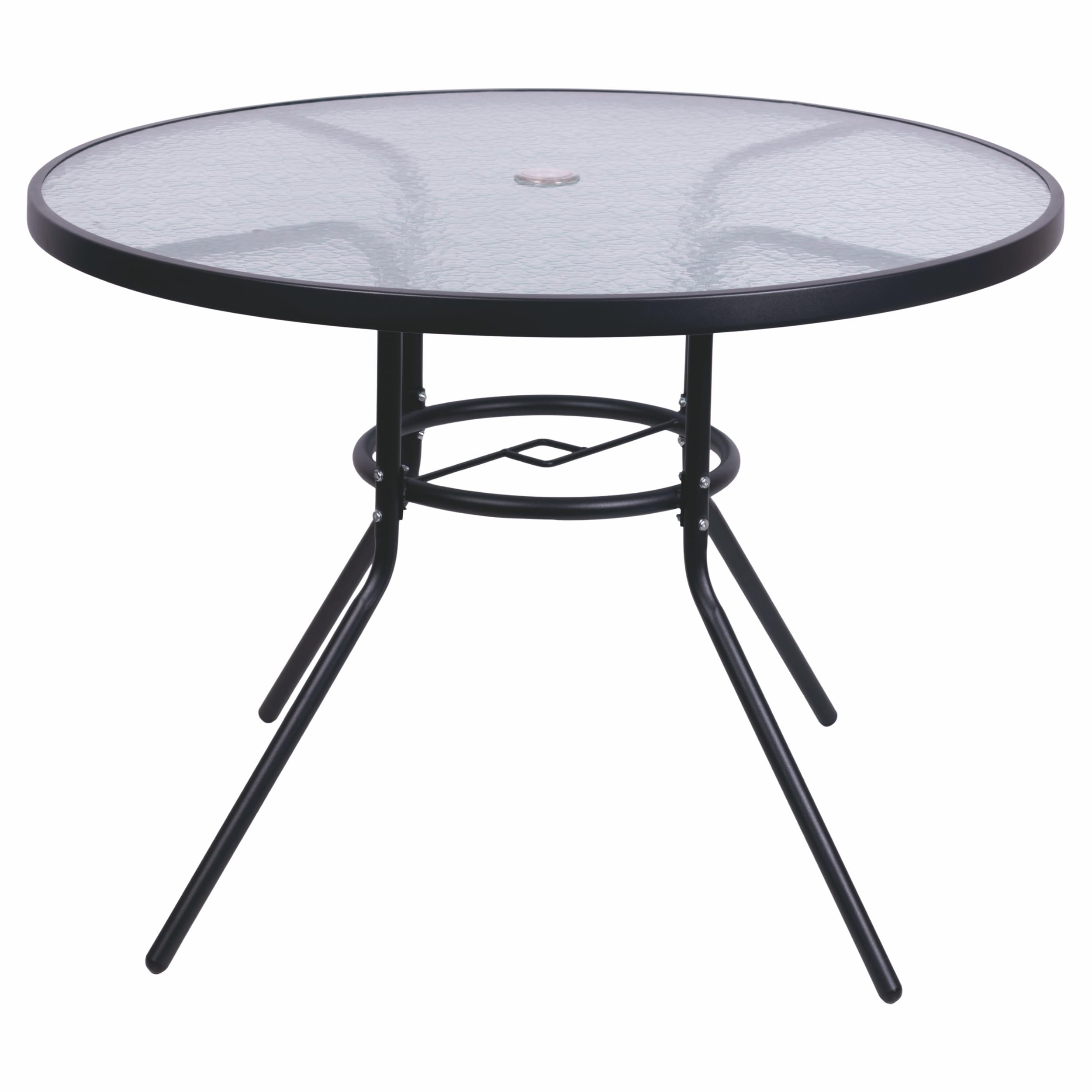 Tavolo Tondo da Esterno 100 cm in Acciaio al Carbonio, Top in Vetro temperato Effetto martellato, Antracite, Esté