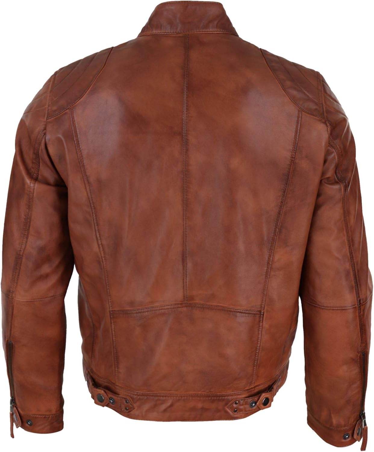 Men's Biker Zip Jacket Leather Light Short Classic Motorcycle