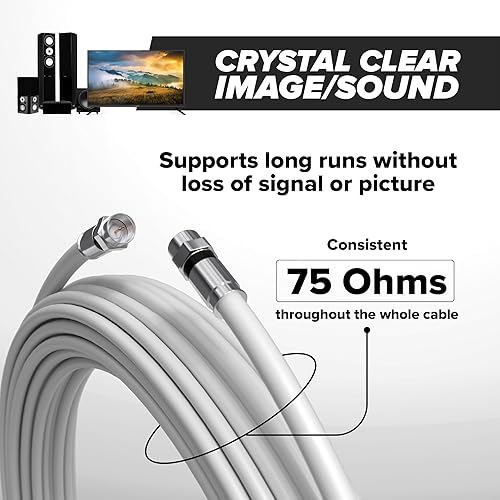 Miniatura 5 de Cable coaxial RG6 de CIMPLE CO, color blanco, fabricado en los Estados Unidos, con conectores, F81RF, coaxial digital, AV, CableTV, antena y