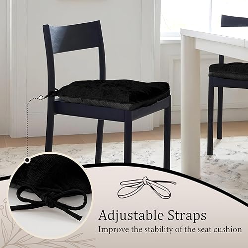 Miniatura 6 de Cojines para sillas de comedor, 17 x 17 pulgadas, antideslizantes, para sillas de cocina con lazos ajustables, cojines de espuma viscoelástica para