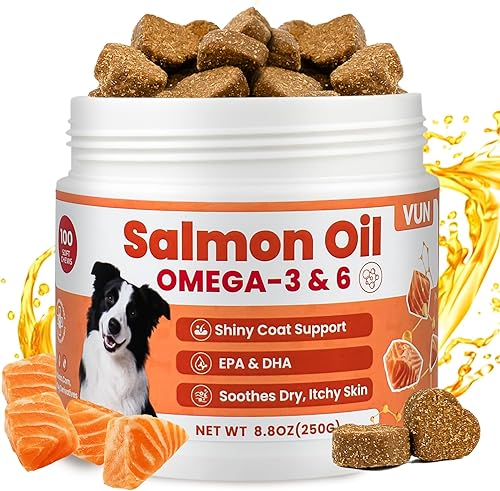Suplemento de aceite de salmón para la piel y el pelaje de perros, aceite de pescado omega 3 masticable con ácidos grasos EPA y DHA, alivio de la
