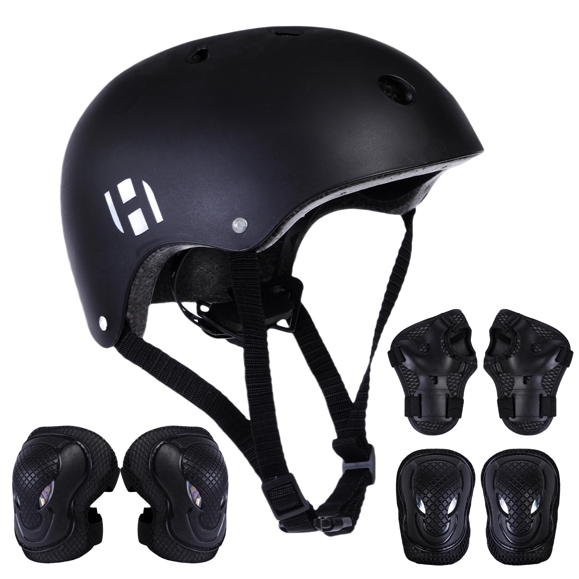 Habib Verstellbarer Kinderfahrradhelm & 6-teiliges Schützer-Set - Ventiliert, Knie-, Ellbogen-, Handgelenkschützer, 8-13 Jahre, Mädchen & Jungen, Fahrrad, Roller, Klettern, Skateboard
