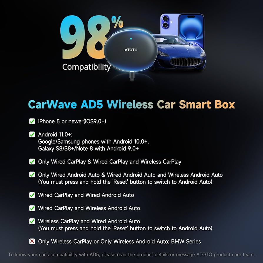 Amazon.com: ATOTOSELECT CarWav in-Car AI Wireless CarPlay