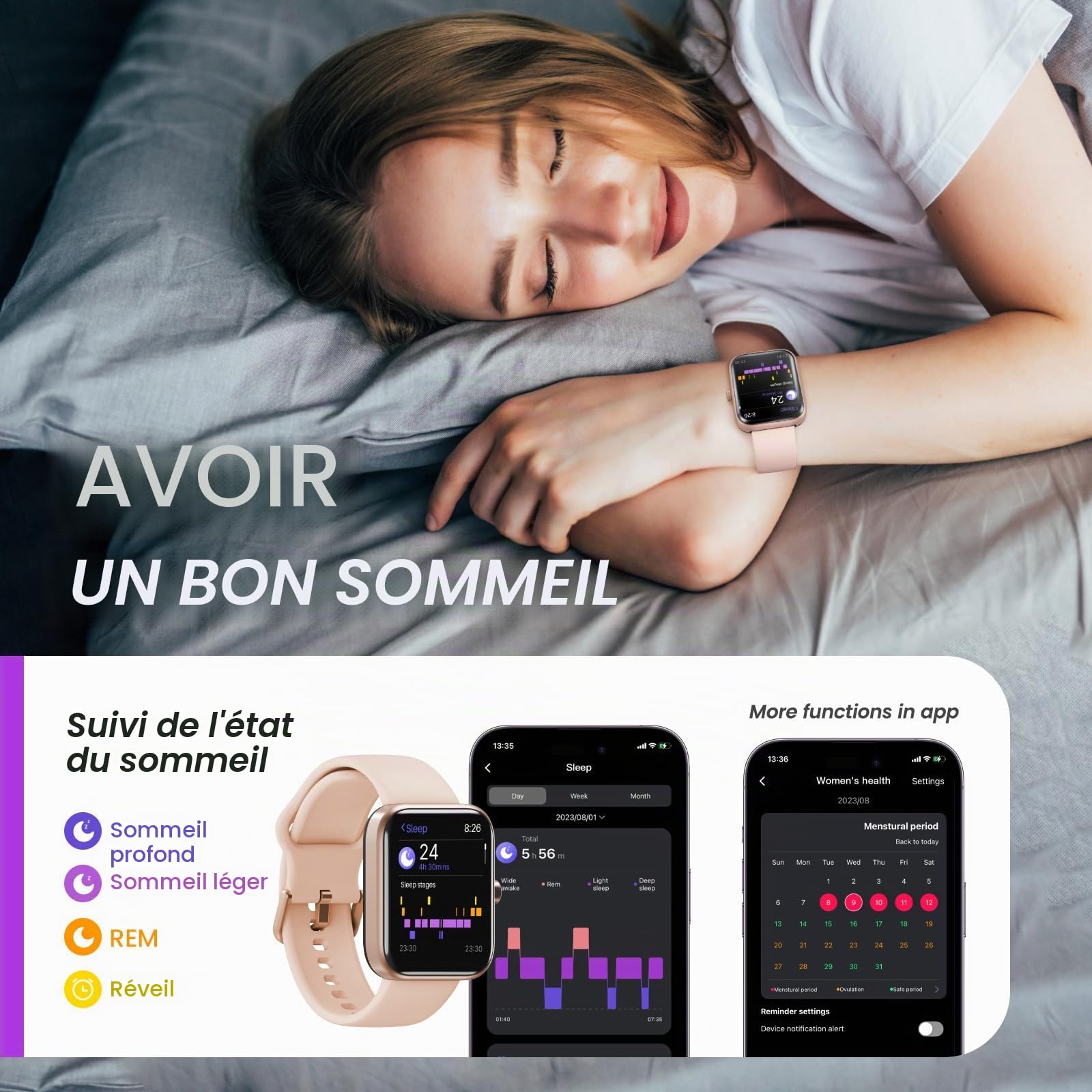 TOZO S3 Montre Connectée Femme Homme avec 1.83” Écran Smartwatch IP68 avec Multiples Fonctions de Santé et Vie 100+ Modes Sportifs Rose