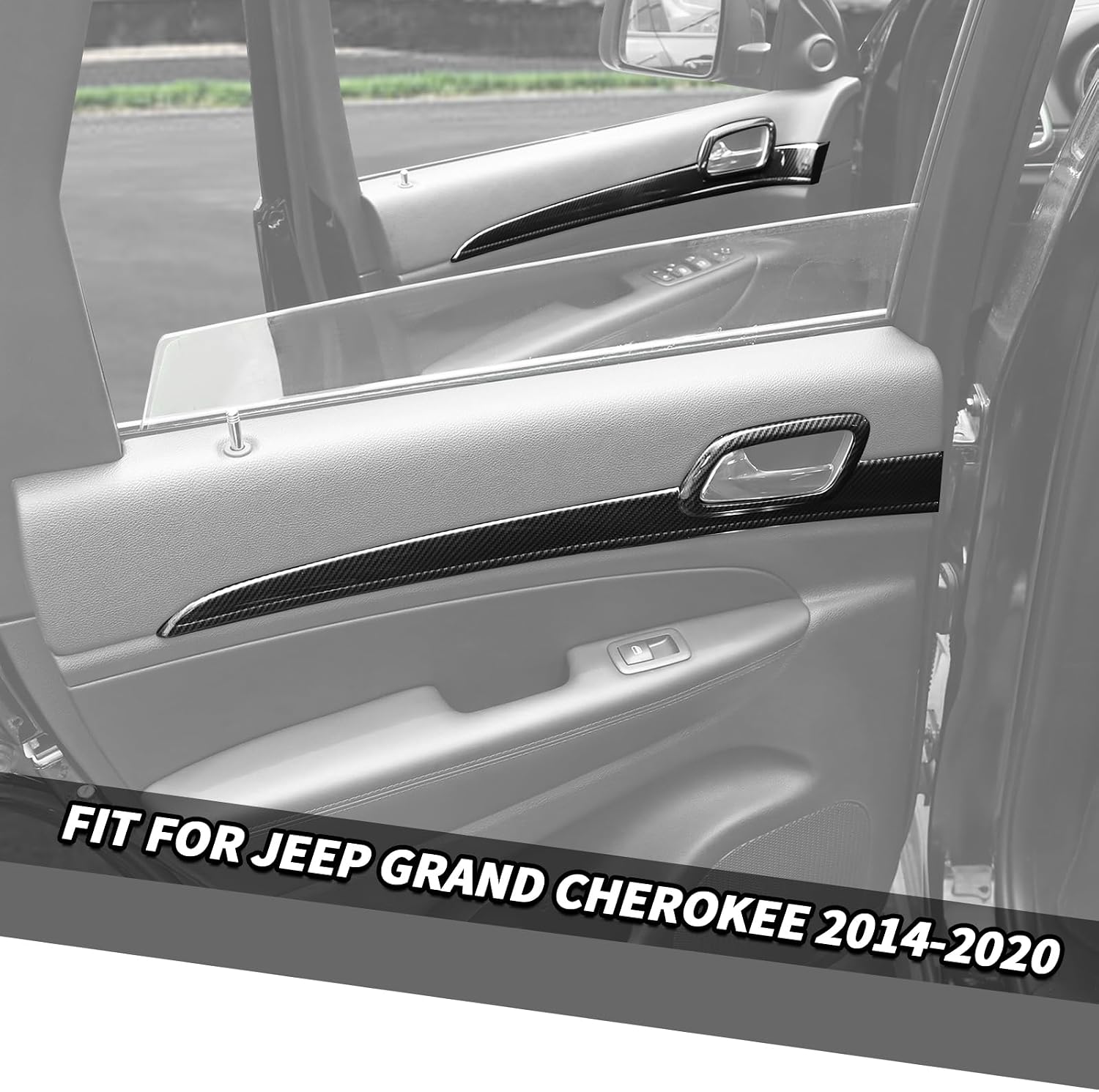 Jimen Fit for Jeep Grand Cherokee 2014-2020, 8PCS Carbon Fiber Interior Kits - Center Console Dash Panel, Inner Door Handle Trim, Front Cup Holder Cover