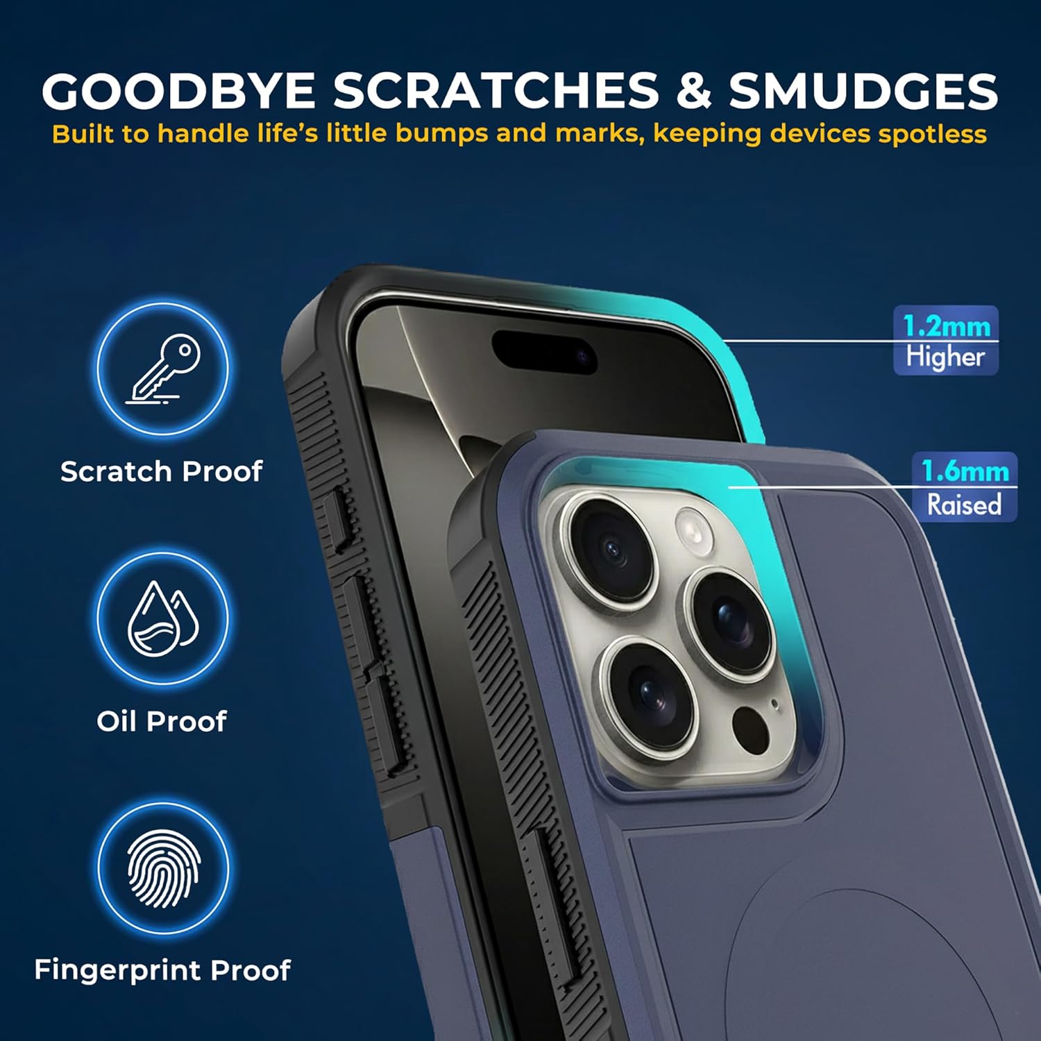 LOOXER® Defender Series Case for iPhone 16 Pro (6.3”) | Military-Grade Rugged Shockproof Protection, MagSafe Compatible + Tempered Glass Screen Protector Included (Blue, 16 Pro)