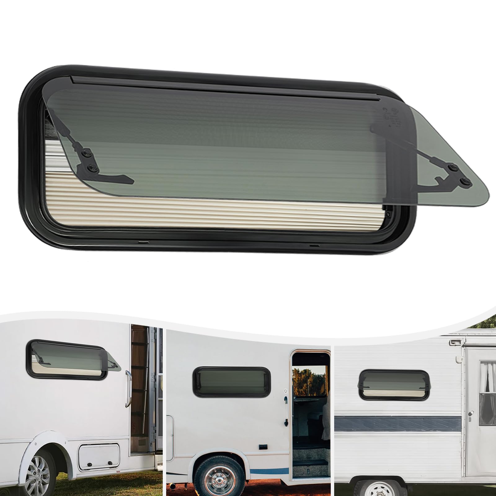 Finestra espositiva RV per camper con zanzariera e oscuramento, angolo di apertura regolabile 0-85° Finestra esterna push RV per camper, roulotte e furgoni (700x300mm)