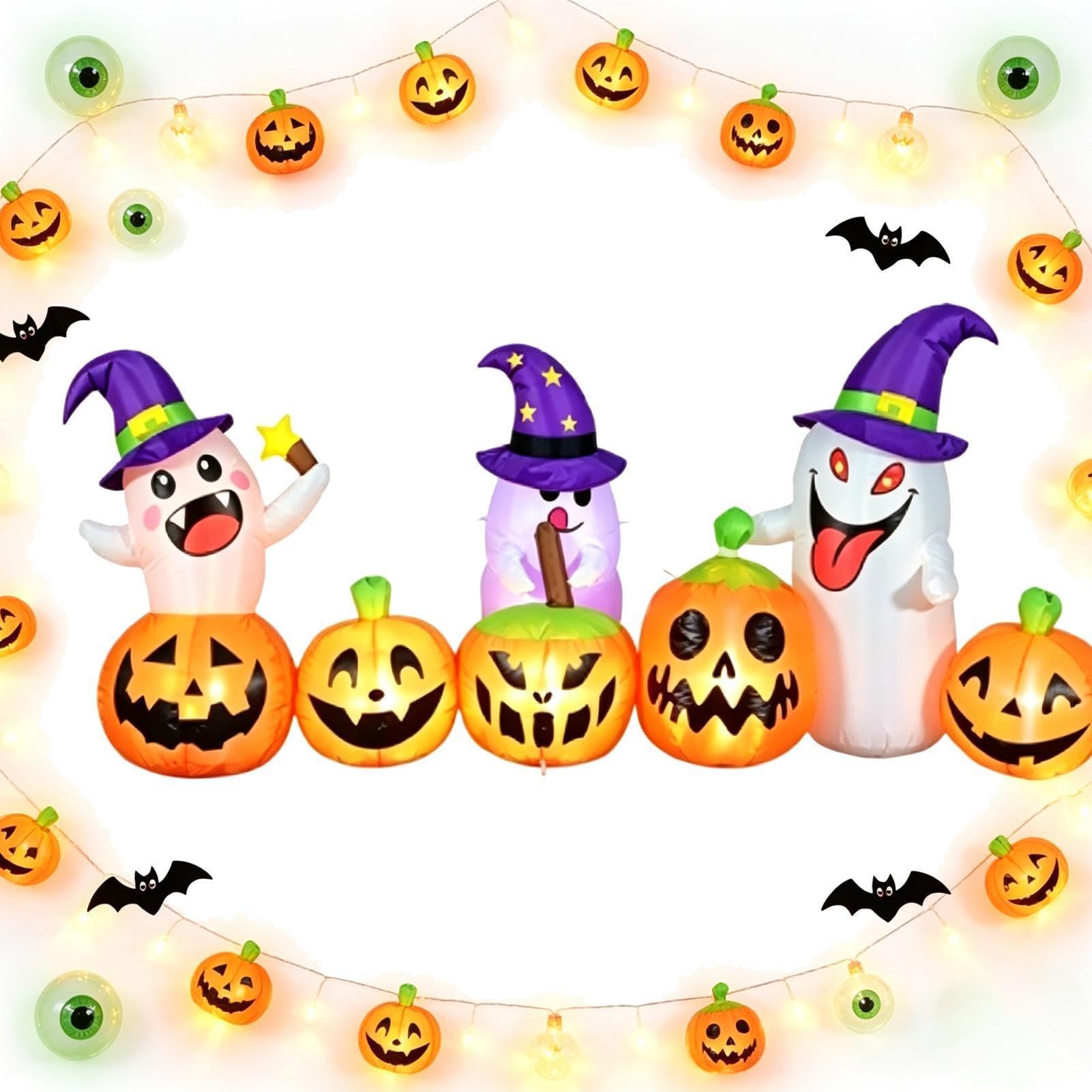 Figura hinchable de Halloween de 2,4 m con decoración de calabaza