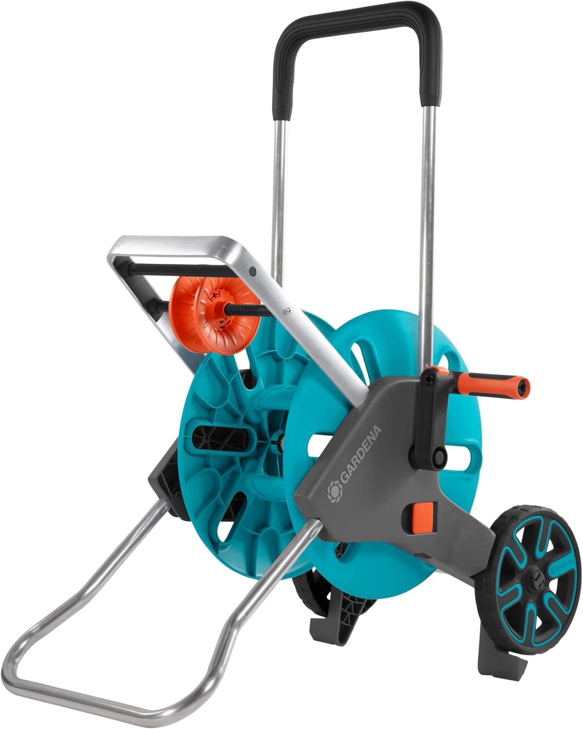 Gardena 18515-80 Frost Proof Hose Cart with Built-in Hose Guide, Includes 5 ft Connection Hose and Adapters, Holds 195 ft 1/2'' Hose, Durable Construction, Made in Germany, Turquoise 1/2" Medium