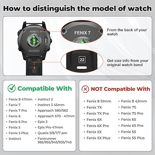 Miniatura 2 de ANCOOL Correa de reloj Fenix 6Fenix 7 Watch BandFenix 5 Band 0.866 pulgadas, correa de silicona de repuesto para Fenix 6 ProFenix 5 PlusFenix 7 Pro