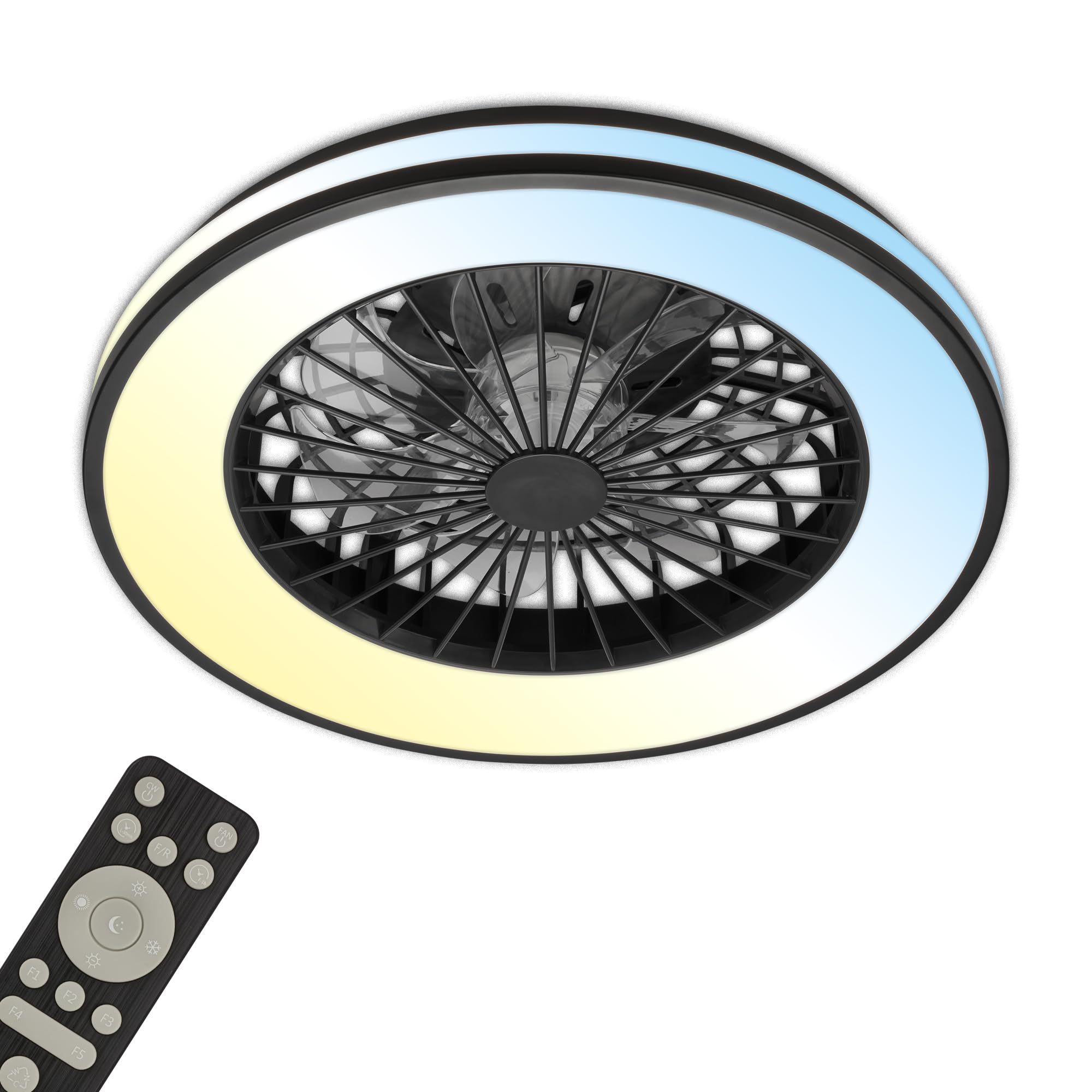 Briloner - CCT Ceiling Fan with 5-Speed Lighting, Remote Control, dimmer, Living Room lamp, Ceiling lamp with Fan, 48.5x14.5cm (DxH), Black