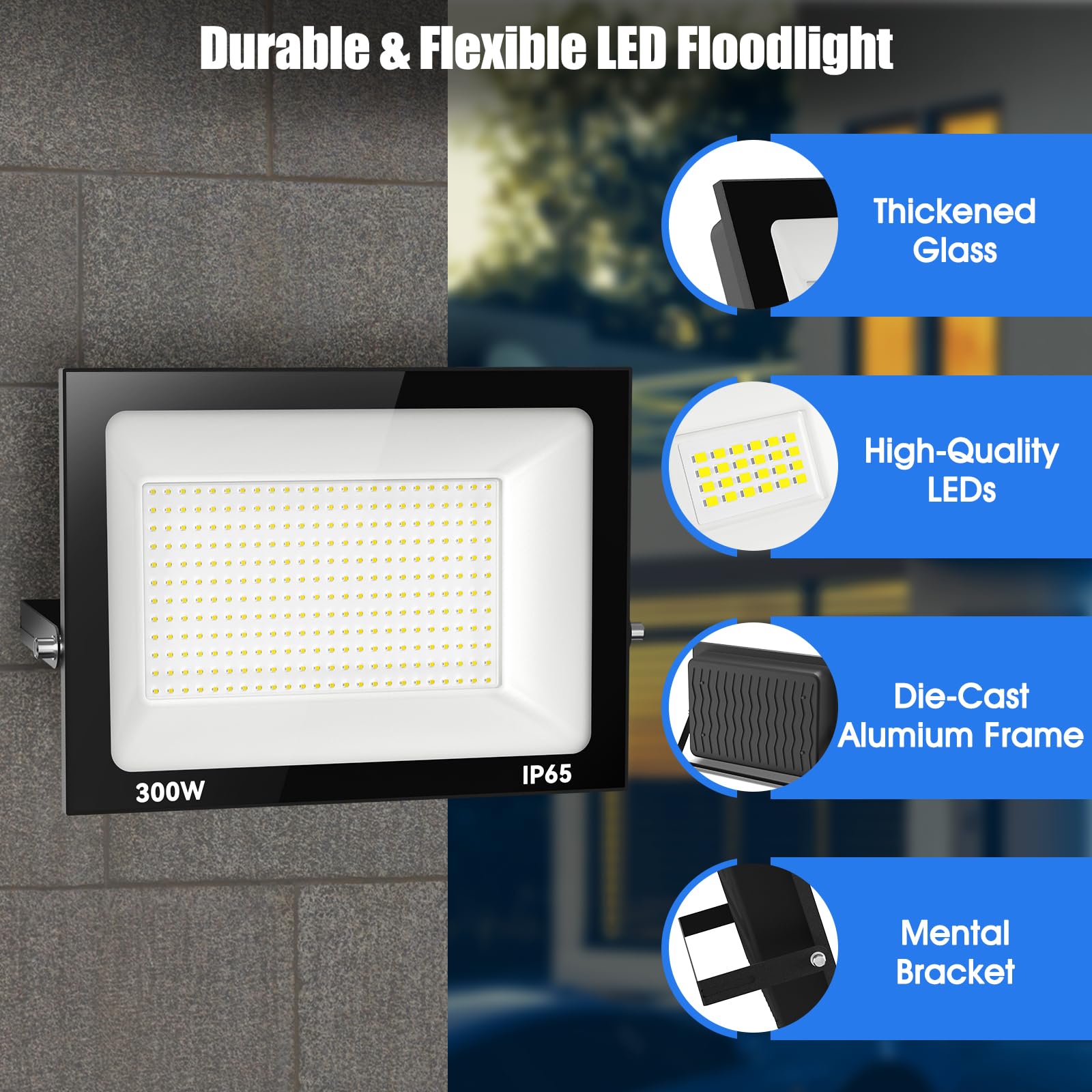 Royana 300W Faretto LED da Esterno 3000K Bianco Caldo Faro LED Esterno 30000LM IP65 Impermeabile Super Luminoso Fari di Sicurezza per Cortile Giardino