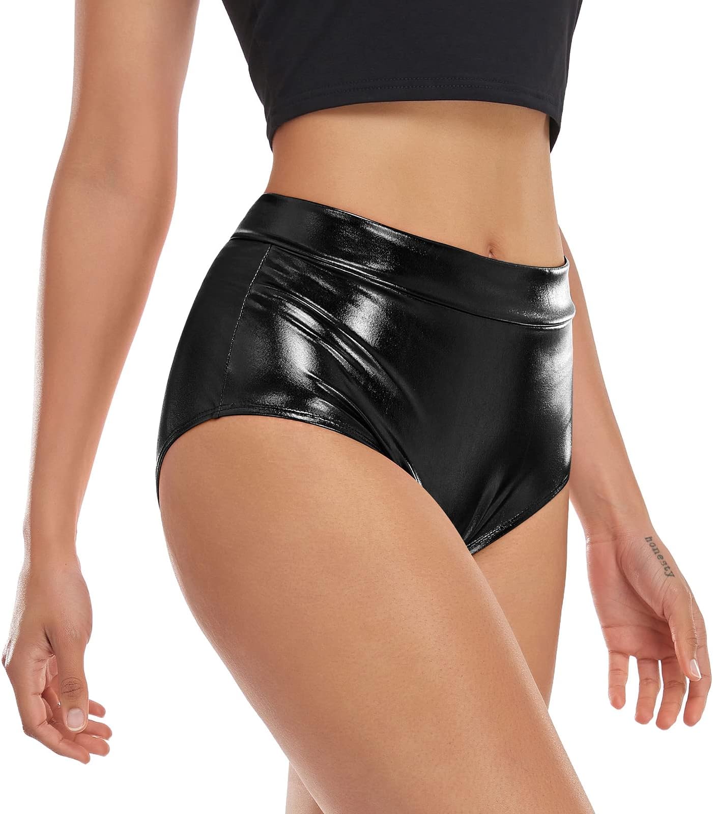 Metallic High Waisted Booty Shorts Women's Shiny Cheeky Dance Festival Rave Bottoms