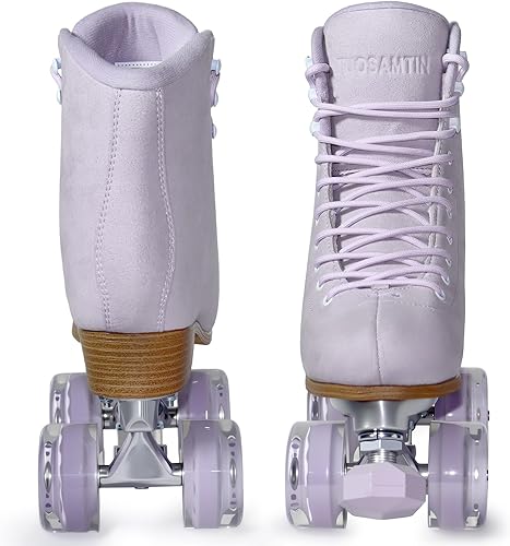 Miniatura 16 de Patines de ruedas para mujeres u hombres con tapones de goma ajustables en altura, patines retro de gamuza para exteriores e interiores