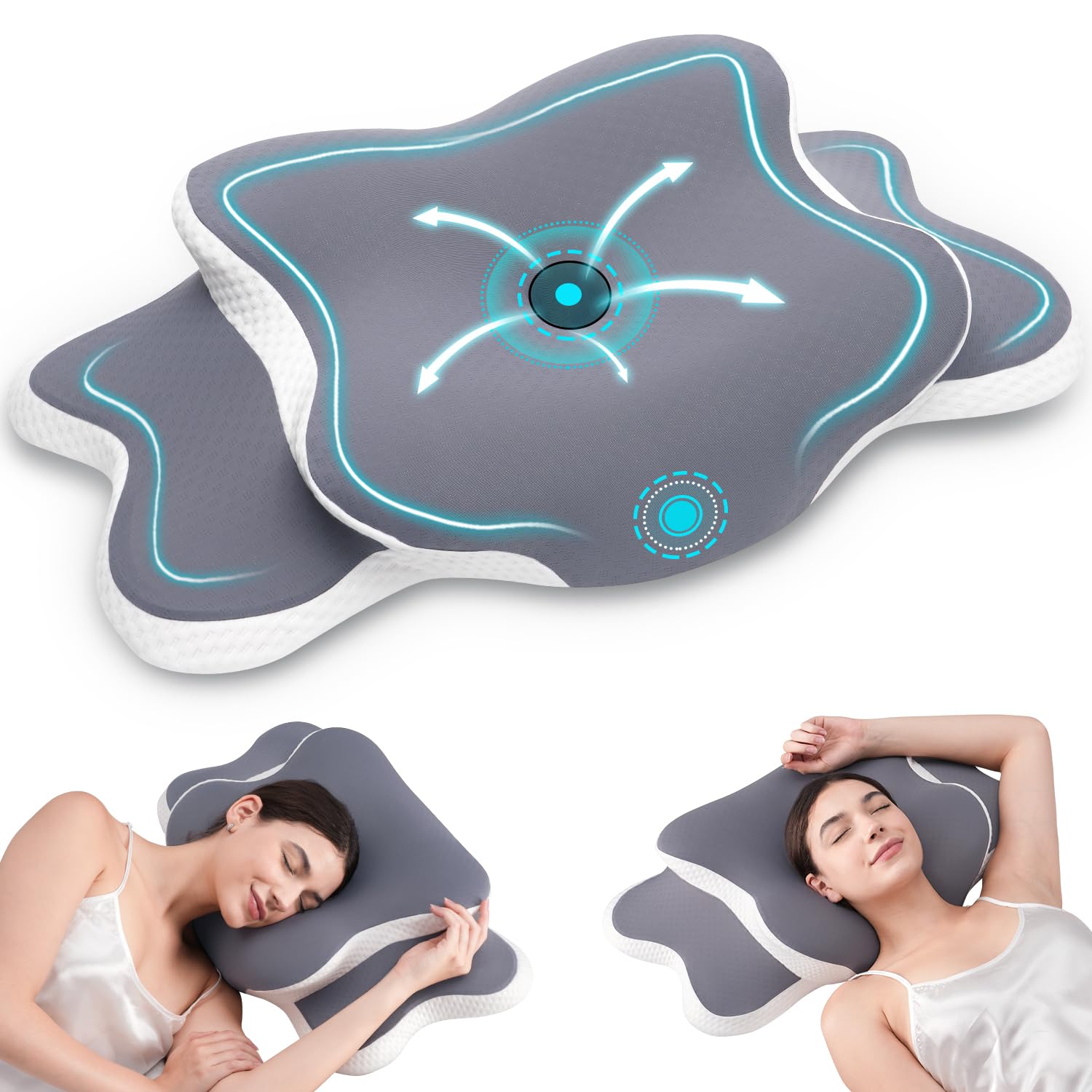 Delyoly Cervical Neck Pillow for Sleeping - Memory Foam Contour Pillow for Neck Pain Relief, Ergonomic Support for Side and Back Sleepers, Orthopedic Pillow with Breathable Ice Silk Cover