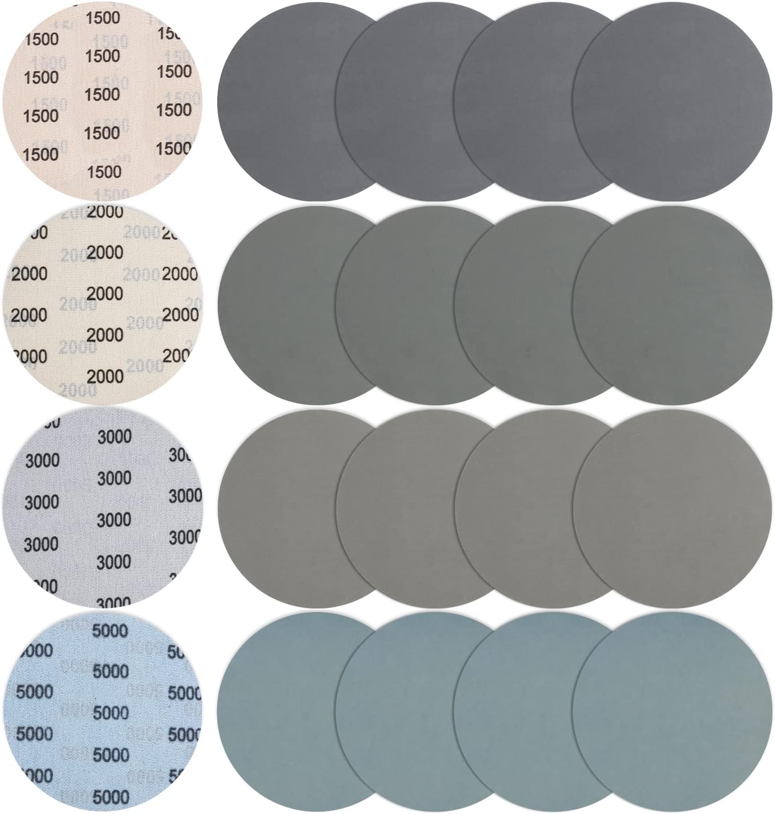 JatilEr 20 Pcs 150mm Sanding Discs, Grit 1500/2000 / 3000/5000 Round Wet and Dry Disc Hook and Loop Flocking Disc Orbital Sanding Pad for Polishing Wood, Metal, Jewelry, Car