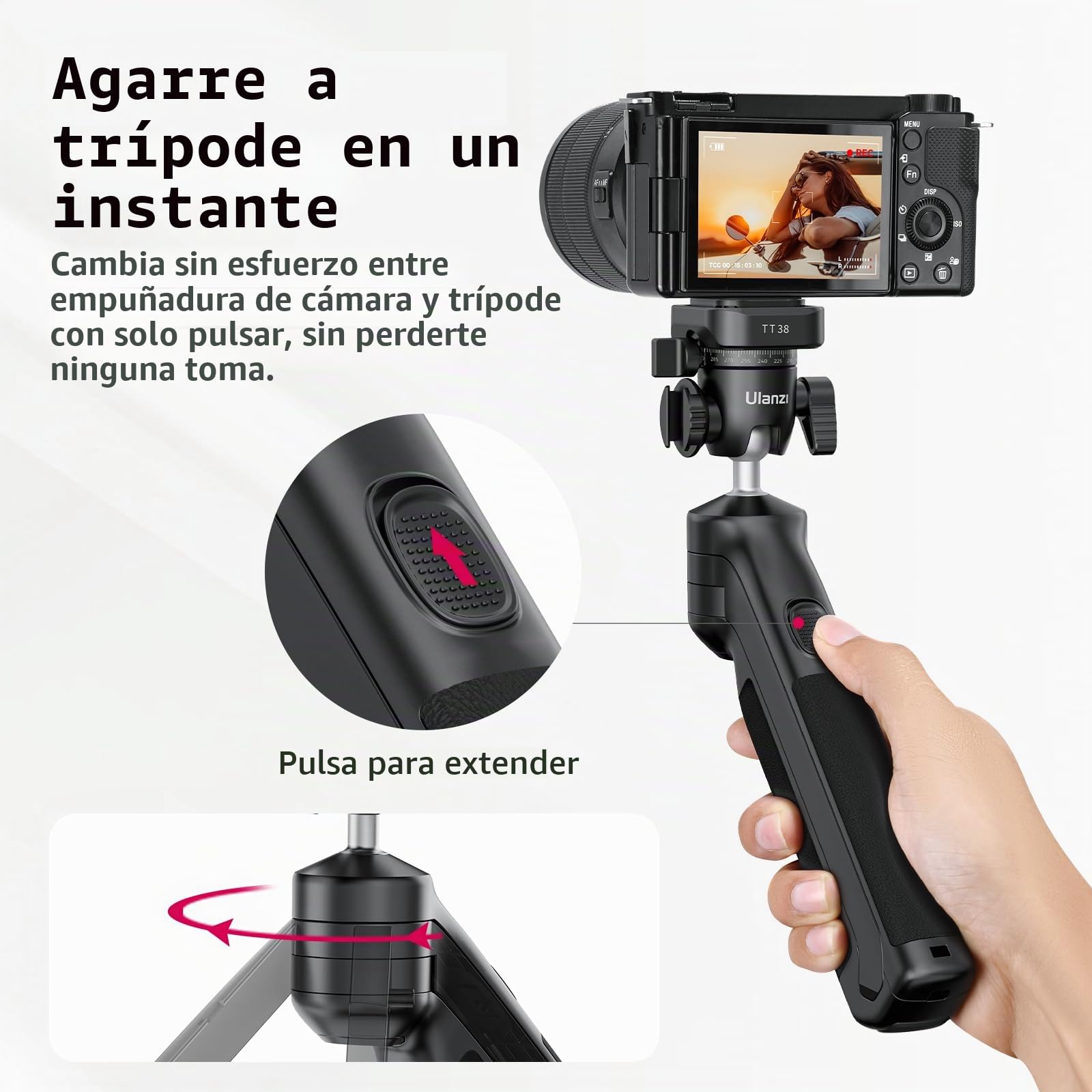 ULANZI TT38 Trípode Vlog Mini de Sobremesa con UKA y F38 Liberación Rápida, Capacidad de Carga 3kg, Compatible con Sony a7c, Nikon z30 y FUJIFILM X-S20/X-S10