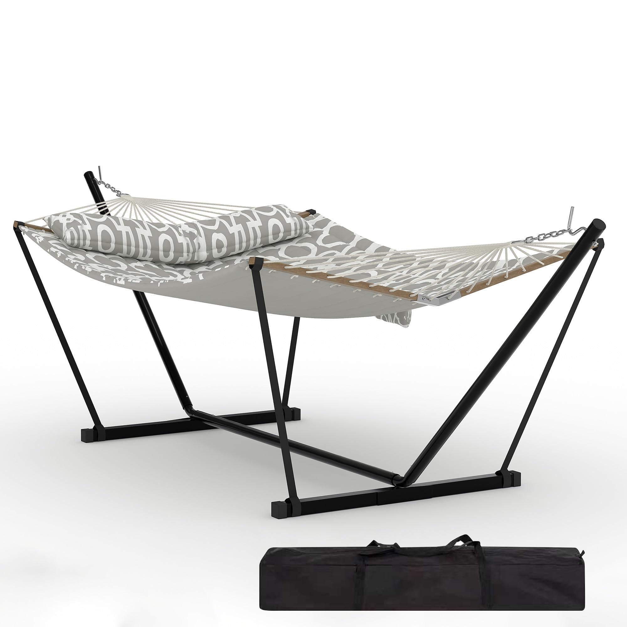 AffinityFurn Double Hammock with Heavy-Duty Steel Stand & Portable Carrying Bag, 2 Person Portable Hammock with Pillow & Pad, 450 Lbs Capacity, Indoor Outdoor Hammock for Patio Pool Backyard