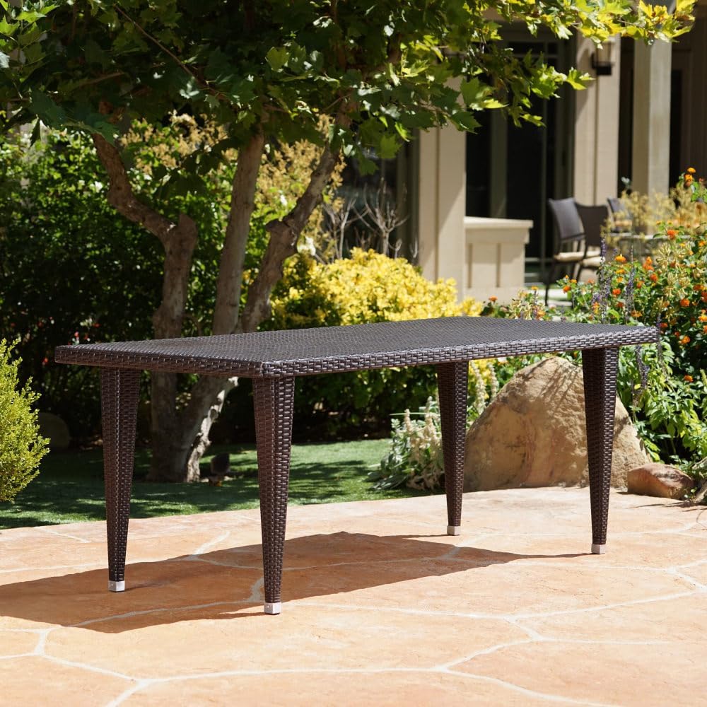 Rectangular Outdoor Dining Table with Iron Frame for Patio and Garden Use