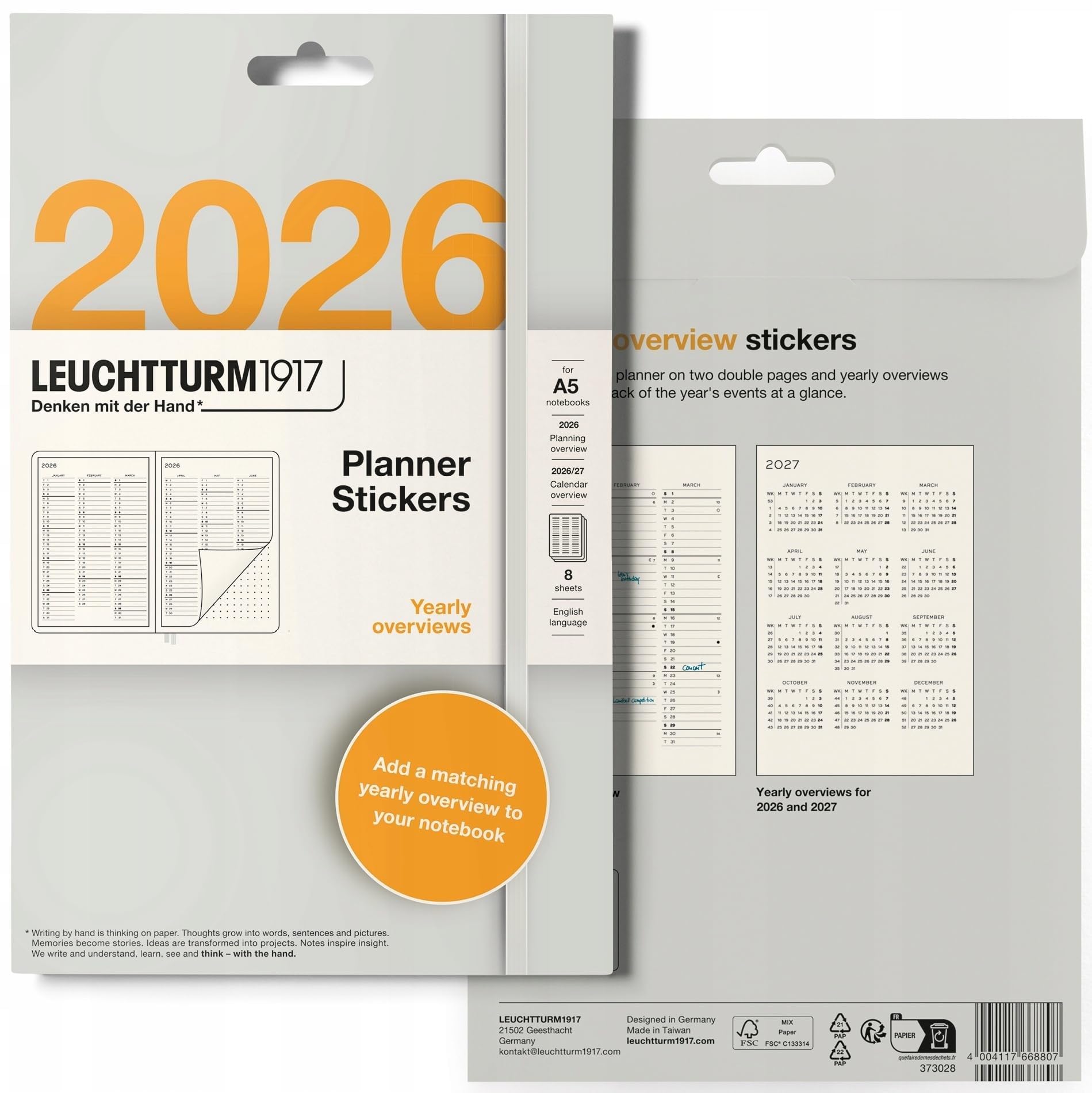 Leuchtturm1917 Ajanda Stikerı 2026 Yıllık Format, İngilizce
