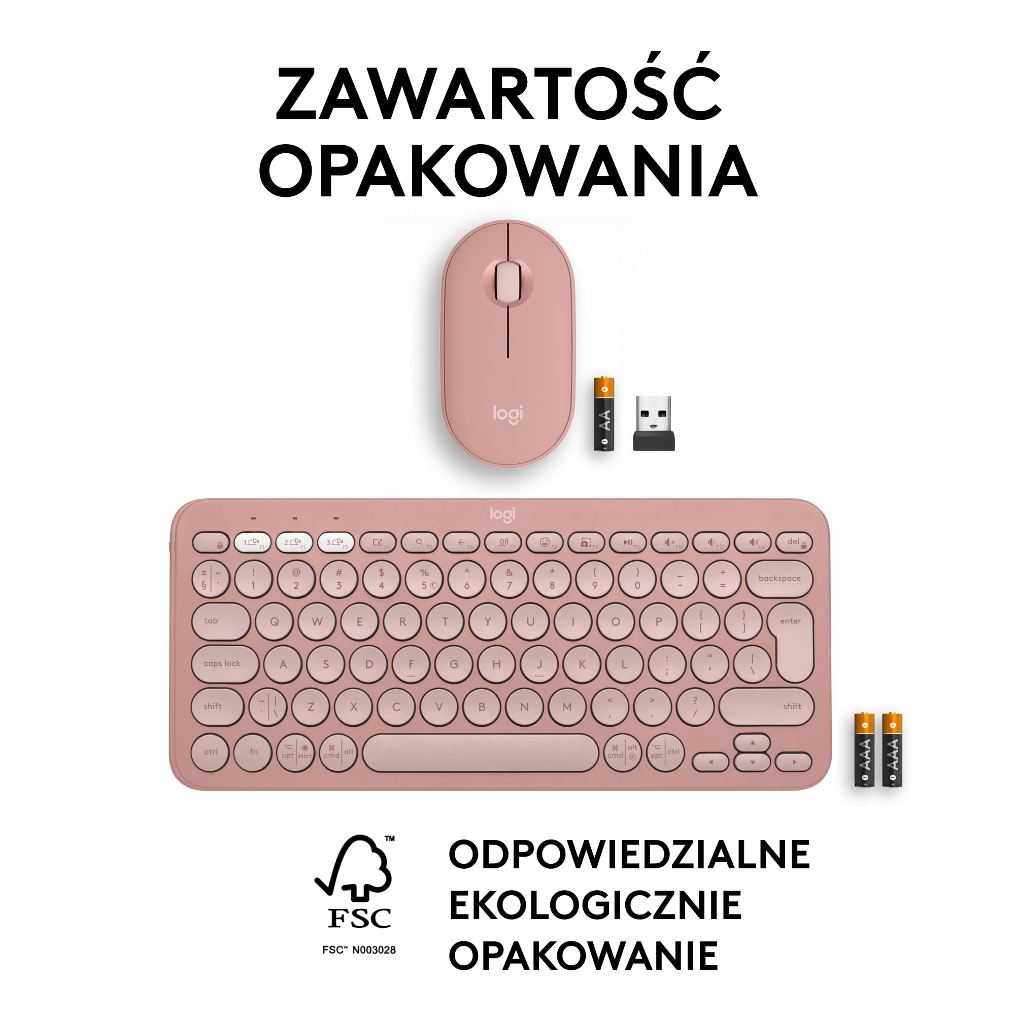 Logitech Pebble 2 Combo, Bezprzewodowa klawiatura i mysz, cicha i przenośna, personalizowana, Logi Bolt, Bluetooth, Easy-Switch dla Windows, macOS, iPadOS, Chrome,QWERTY układ US international, Różowy