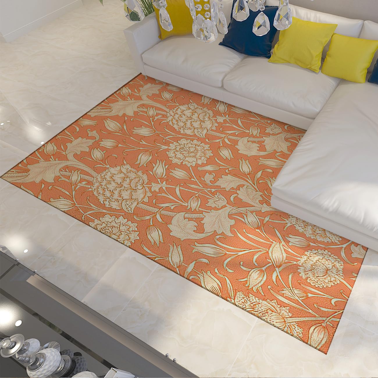 Tapis 180x270cm William Morris grand modèle orange lavable pour le salon