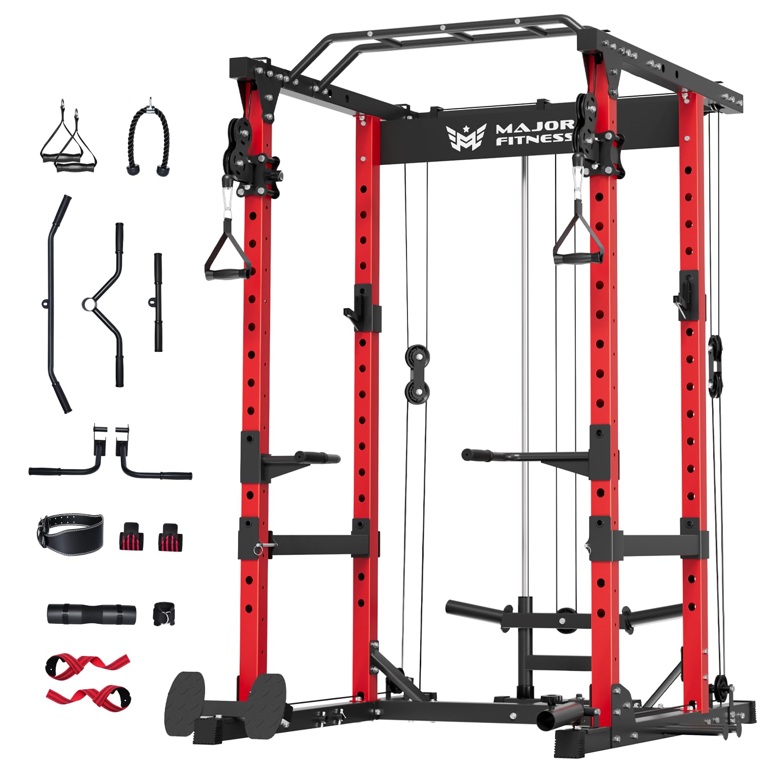 MAJOR FITNESS Drone1 Power Cage - Multi-Function Power Rack for Home Gym (Power Cage Only, Red)