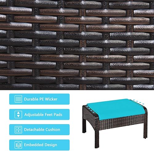 Miniatura 7 de HAPPYGRILL Juego de muebles de patio de 5 piezas para exteriores, juego de conversación de mimbre de ratán con mesa auxiliar, sofás acolchados y