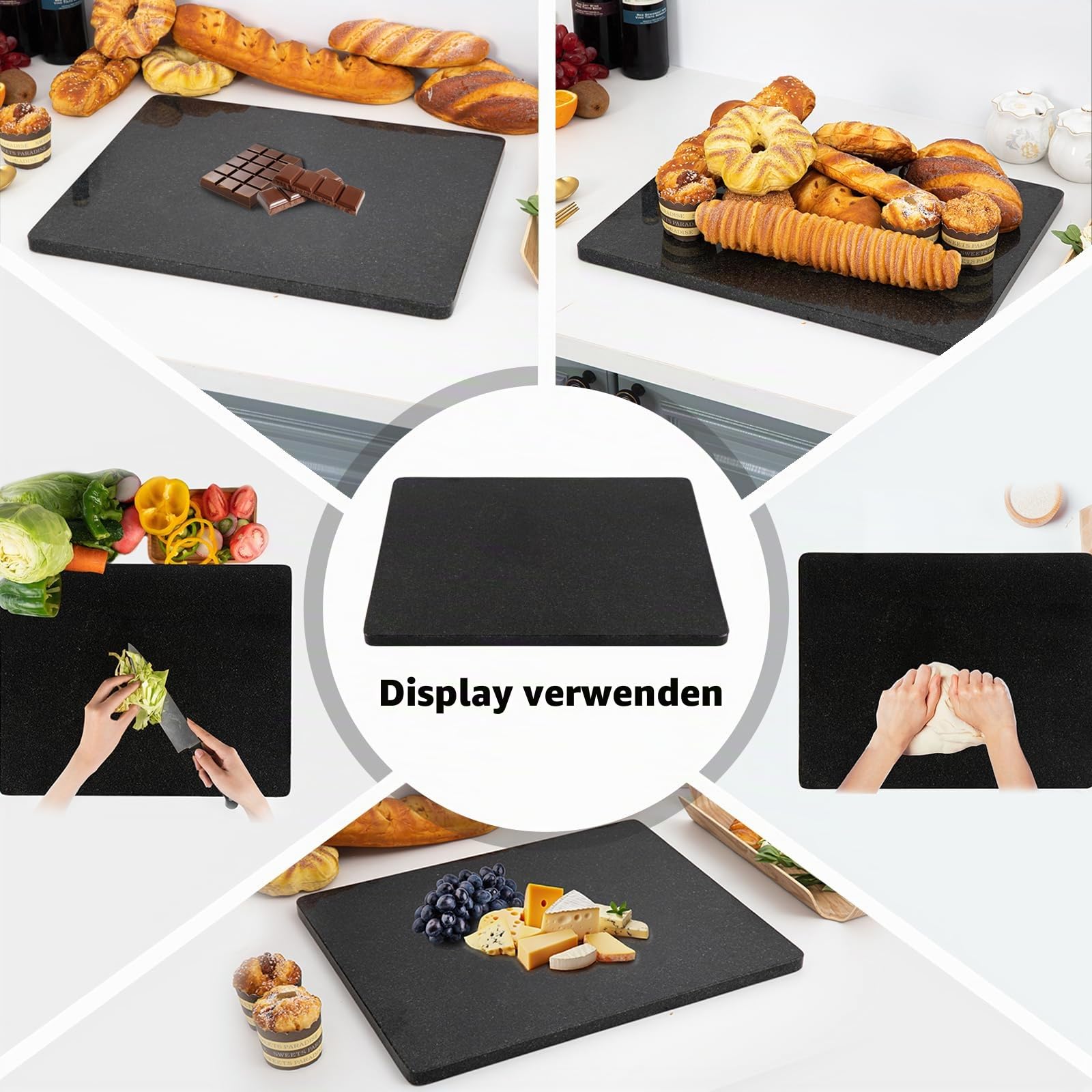 Lovdeco Schneidebrett aus Granit, für Küche, große schwarze Marmorplatte, Geschenk mit rutschfesten Füßen, 40,6 x 50,8 cm, 1 Stück