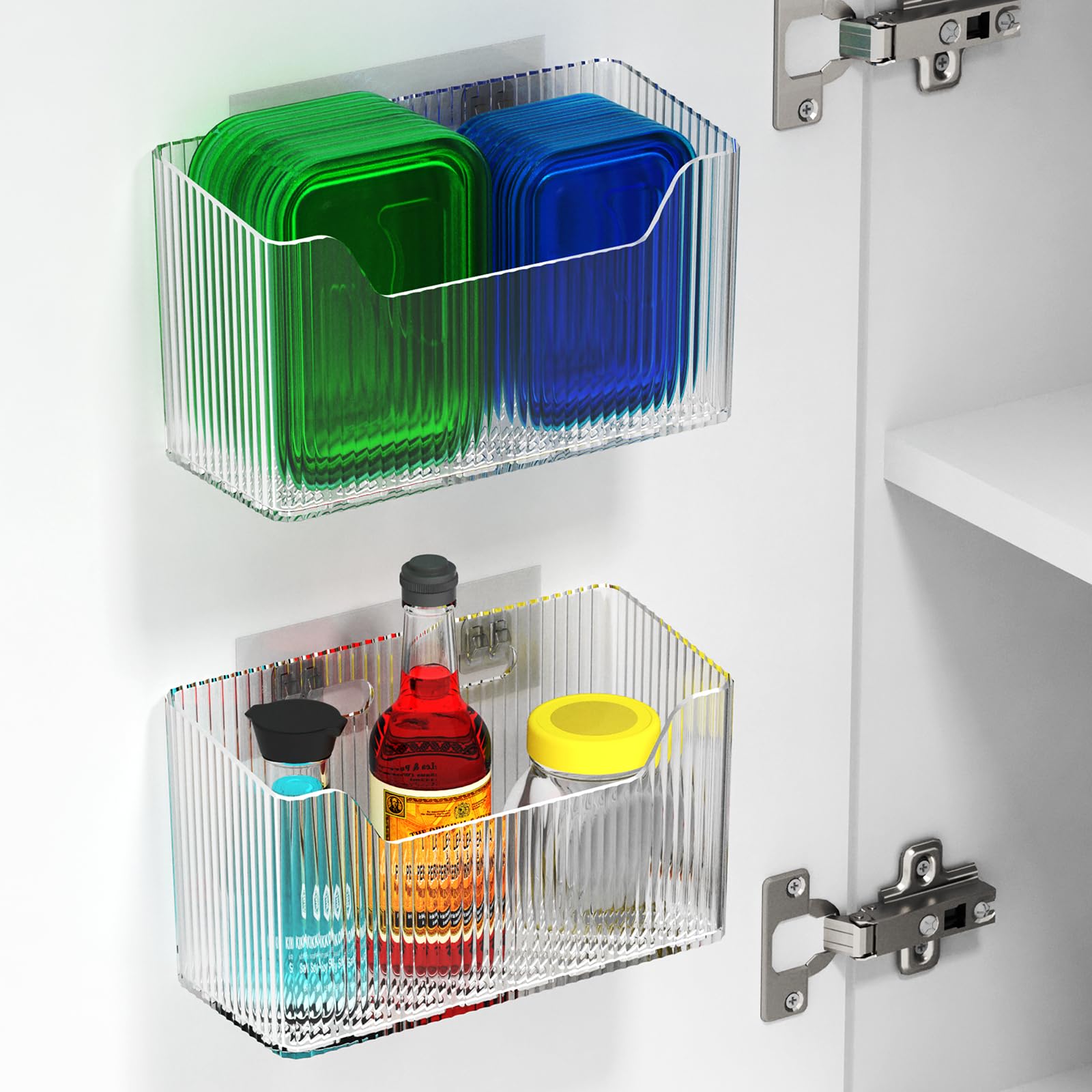 KZLCAKK 2 Pack Cabinet Door Organizer Inside Cabinet Door Storage Shower Caddy Stackable Clear Plastic Makeup Organizer Adhesive