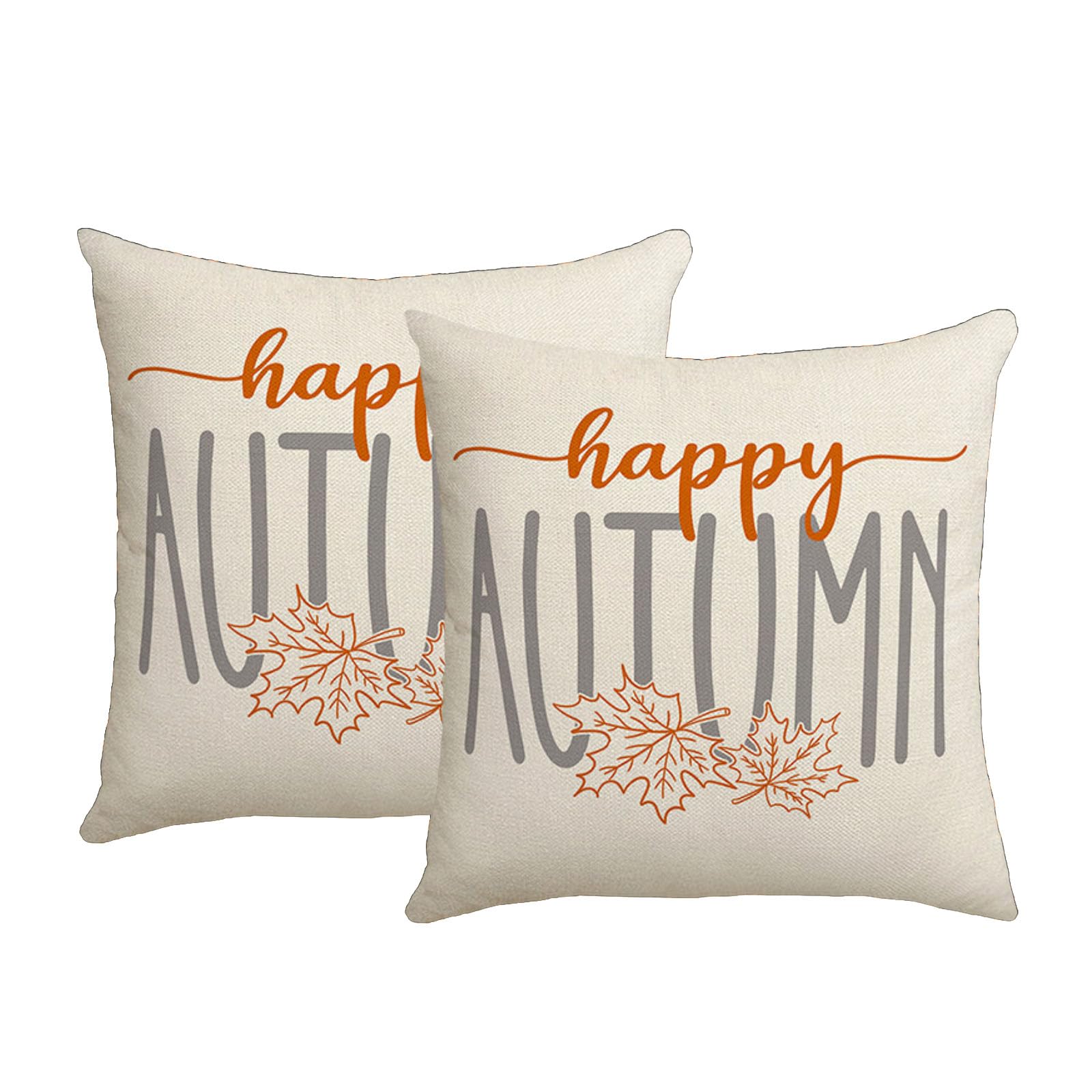 KLUSIET 2pcs Fall Pillow Covers 18x18, Autumn Pumpkin Maple Leaves Throw Pillow Cover, Outdoor Decorative Pillow Cases for Bedroom Couch Sofa Decor(2pcs,E)