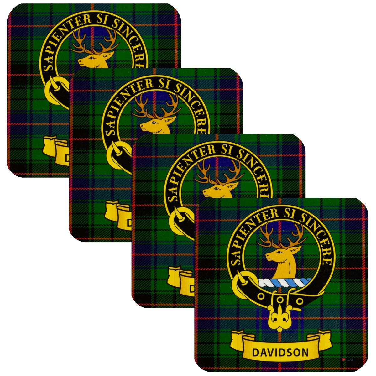 I Luv Ltd Davidson Square Coasters Scottish Clan Crest Set Of 4 From Scotland