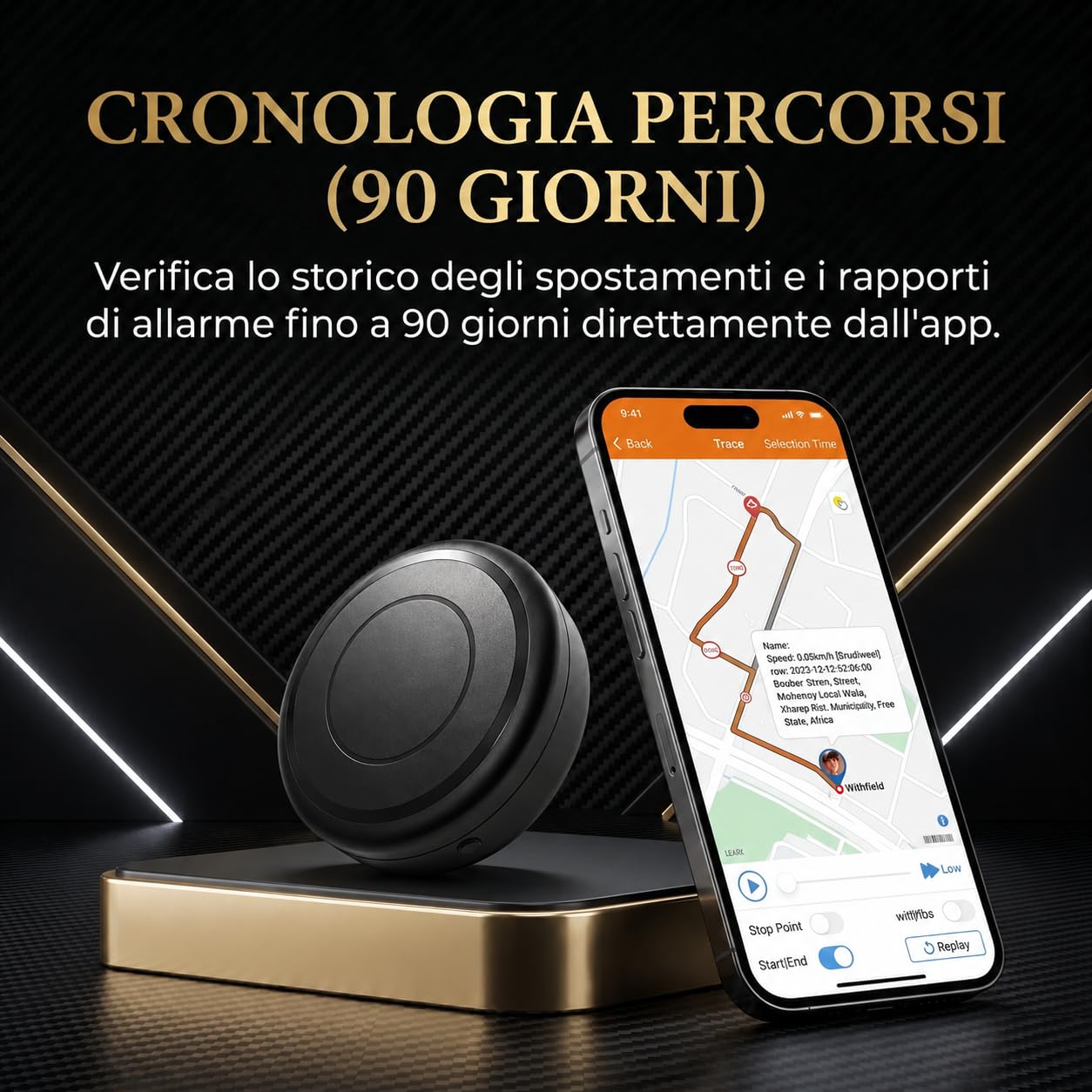 Localizzatore GPS per Auto e Moto, Posizione in Tempo Reale, Allarme SOS, Base Magnetica, Modalità Intelligente di Risparmio Energetico (GeoTrack)