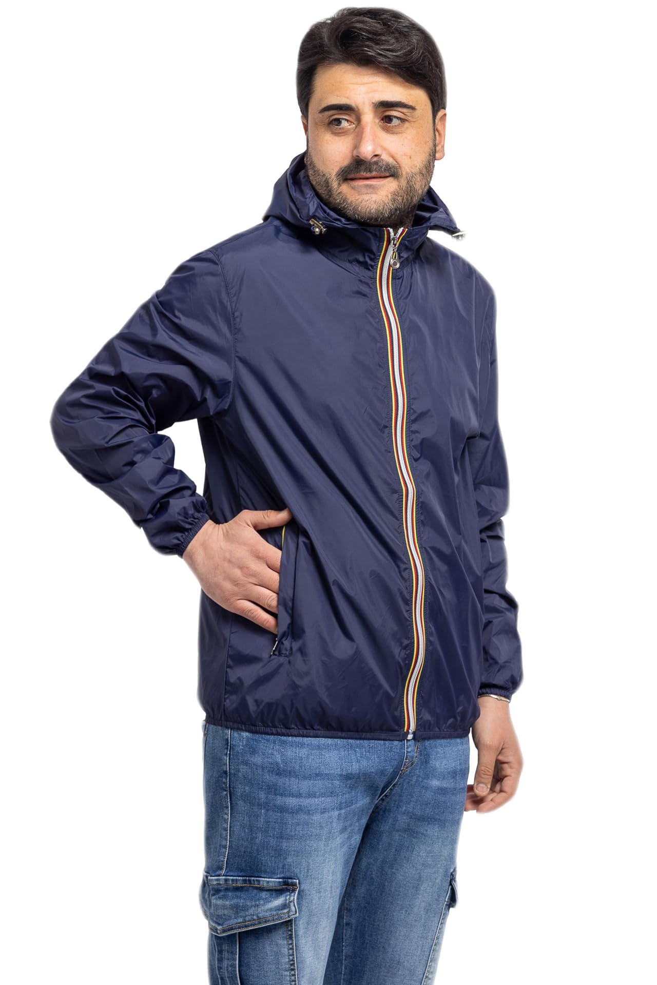 Giubbotto Uomo Leggero Giubbino Con Cappuccio Giacca Antivento Antipioggia VEQUE