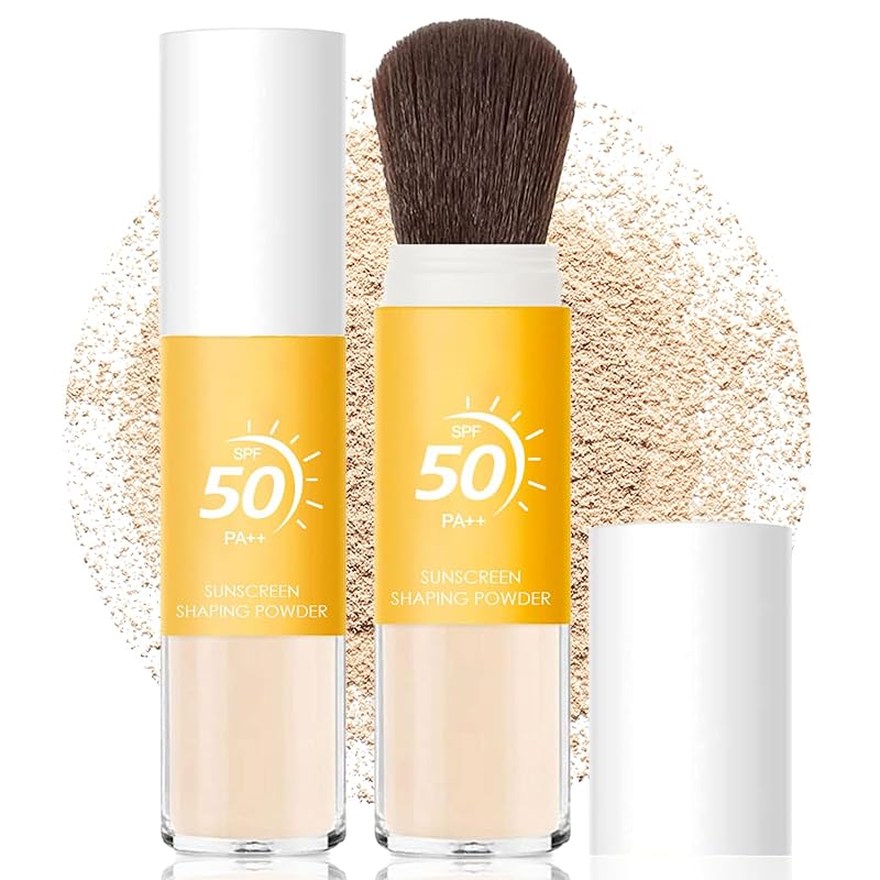 Pó facial mineral com pincel Anweina SPF 50, acabamento translúcido