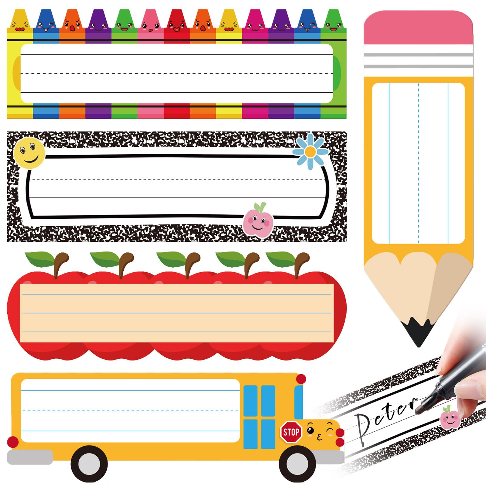 Eaasty Lot de 60 étiquettes de nom pour bureaux de classe, cahiers, crayons, étiquettes de bus, étiquettes pour la rentrée scolaire, le premier jour d'école, la maternelle, le casier, le tableau