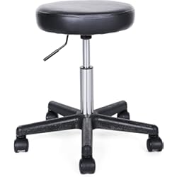 SONGMICS Taburete Giratorio Sobre Ruedas, Taburete Rodante Regulable, 46-58 cm, Asiento Tapizado de Cuero Sintético, para Trabajo, Estudio, Oficina, Clínica, Negro LJB61B