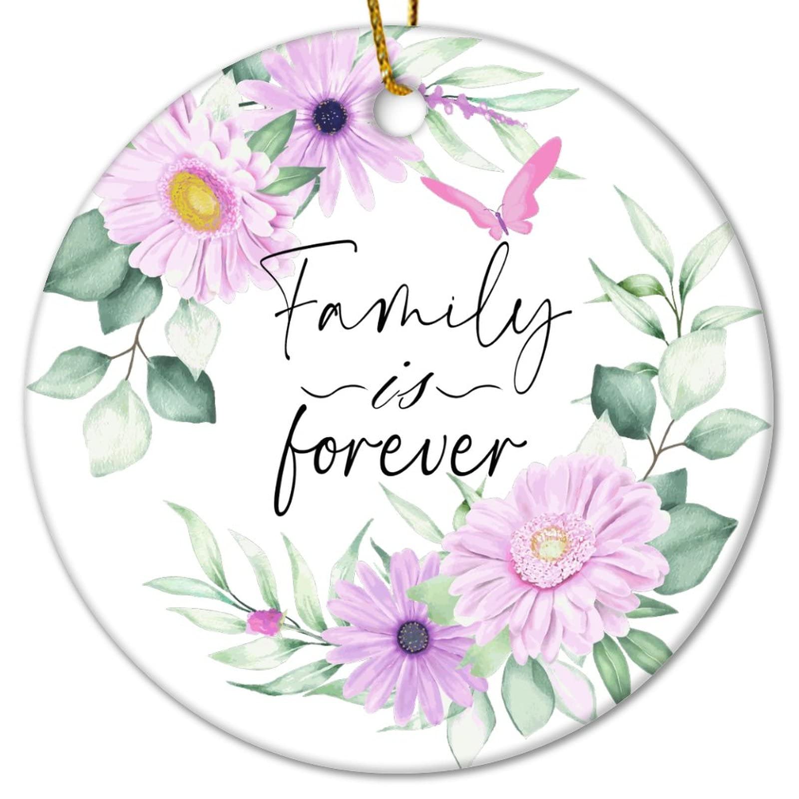 Family Is Forever - Corona de flores de Navidad, adornos de cerámica para Navidad, adorno de Navidad personalizado, corona de Navidad vintage, regalos conmemorativos de Navidad para miembros de la