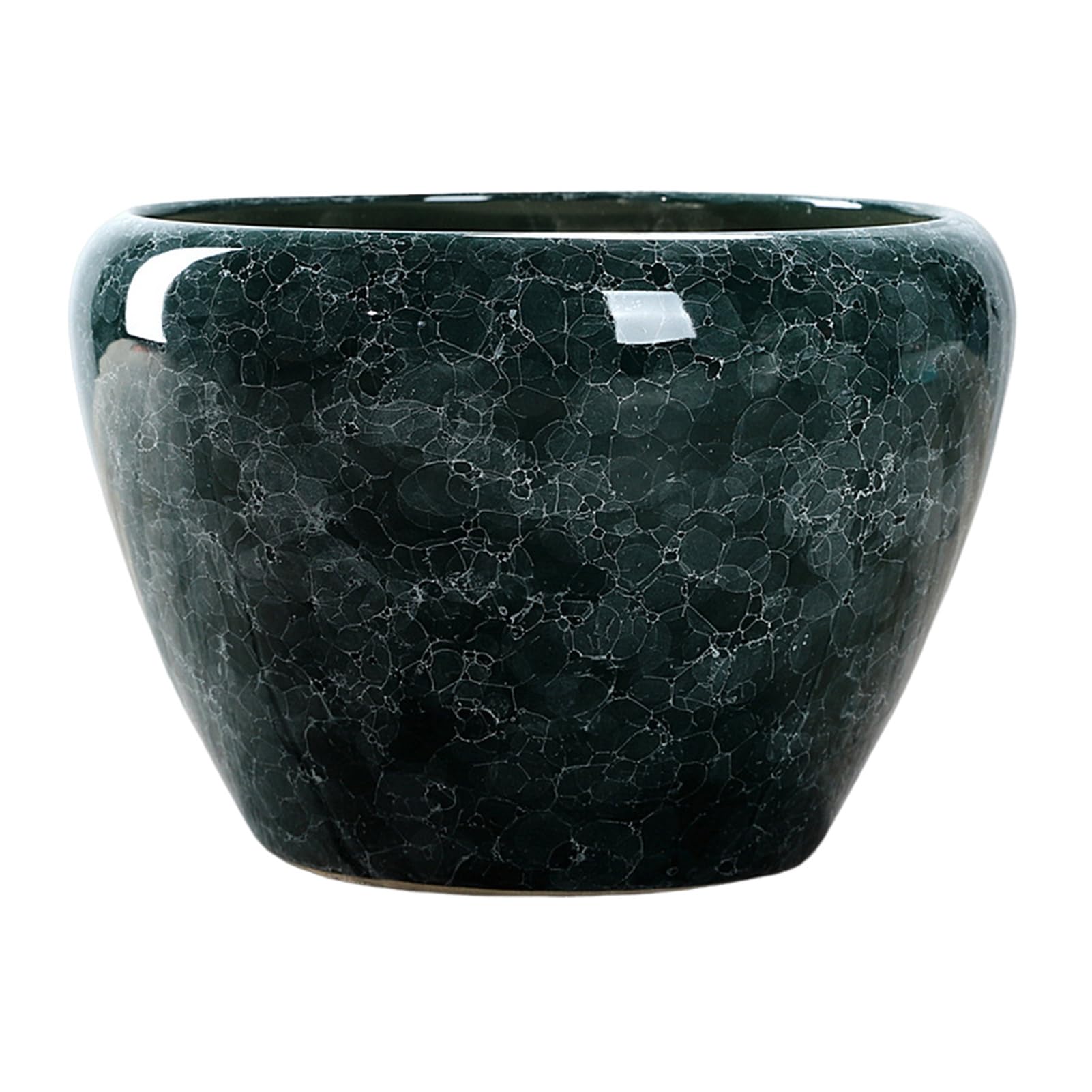 Bodhi2000 Maceta de cerámica con diseño de apertura circular, maceta grande de cerámica, acabado esmaltado de colores, flor con agujero de drenaje para interiores y exteriores, color verde