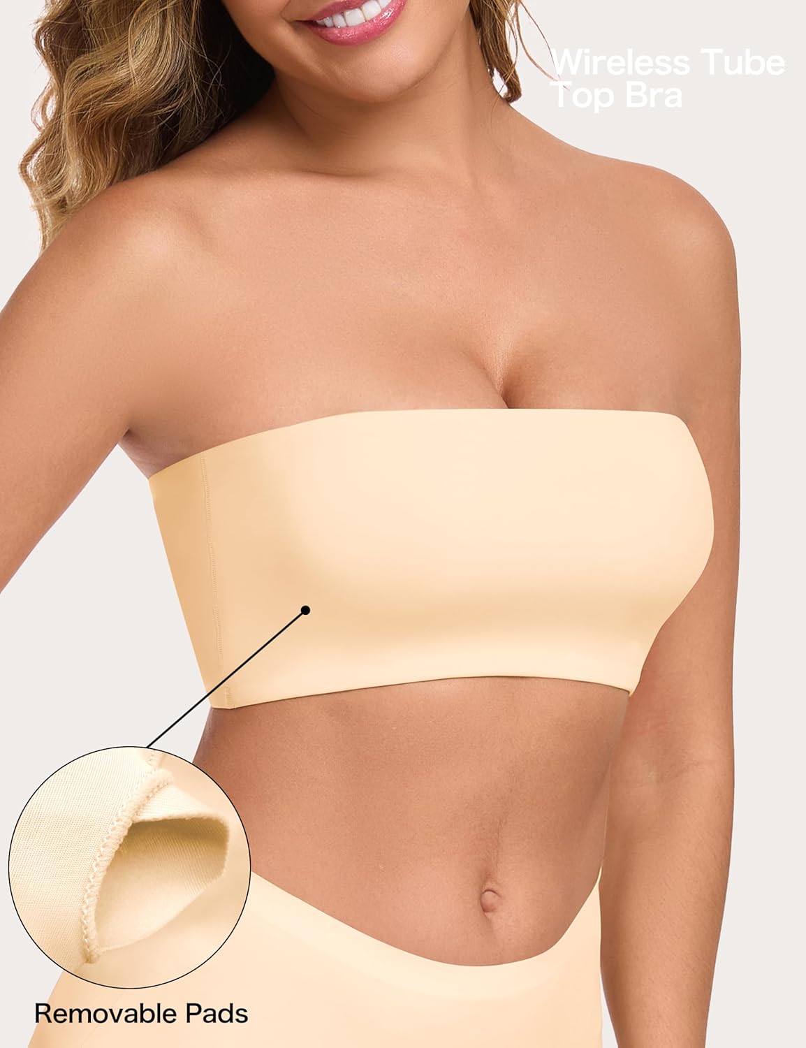 Far-free Women's Strapless Bandeau Bra Wireless Seamless Tube Top Everyday Comfort Bralette T Shirt Clear Straps Padded Bras - Image 4